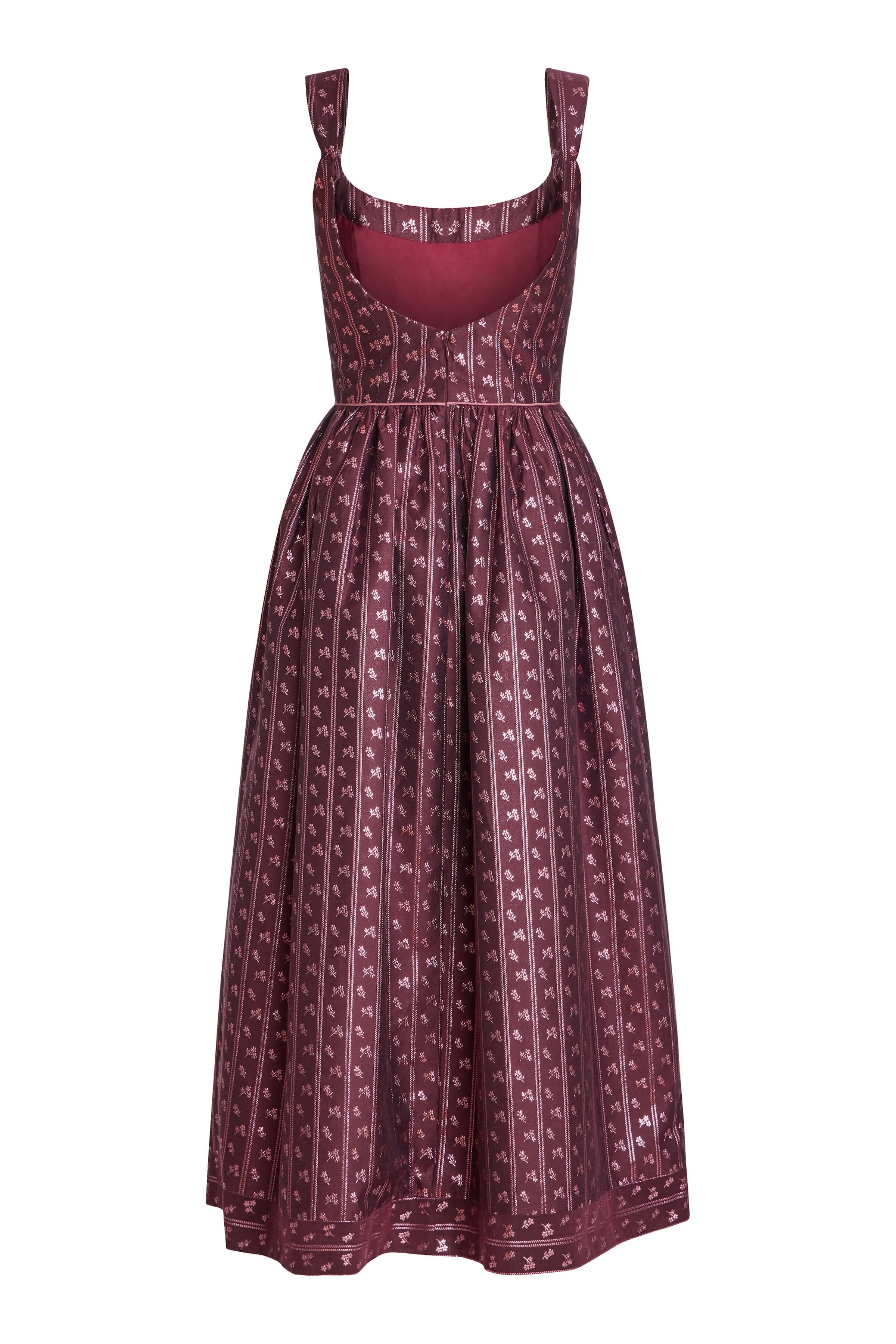 Apple Burgundy Floral Stripe Midi Dress