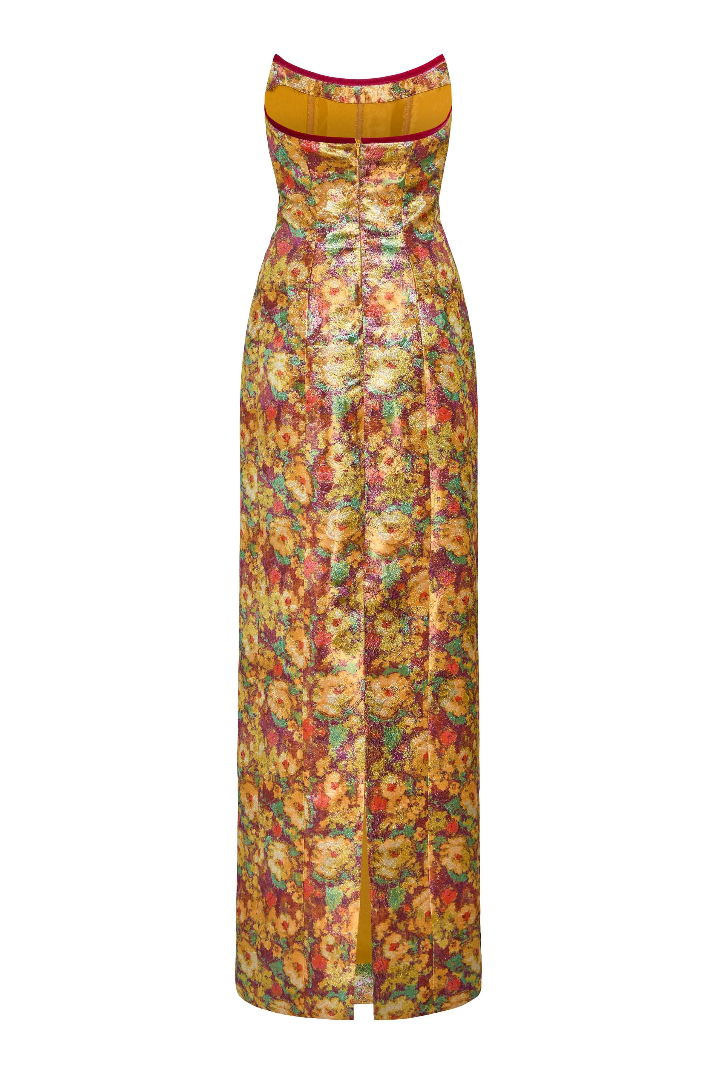 Odessa Golden Metallic Floral Column Gown