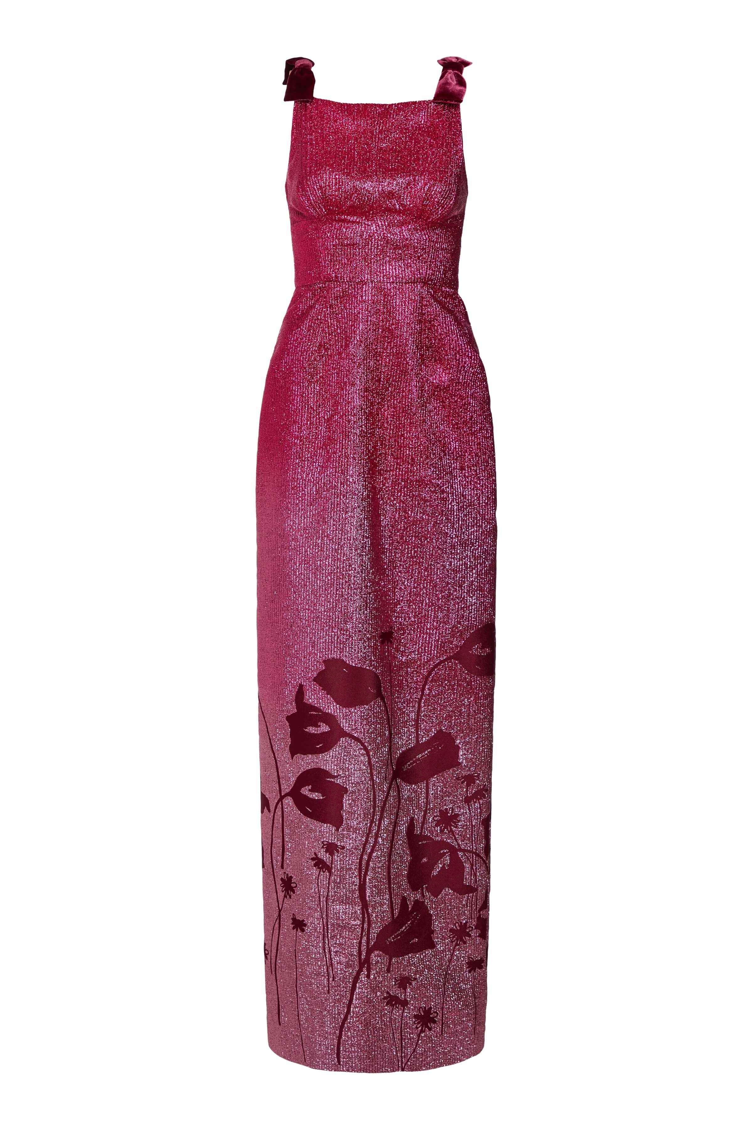 Solange Metallic Pink Floral Ombre Gown