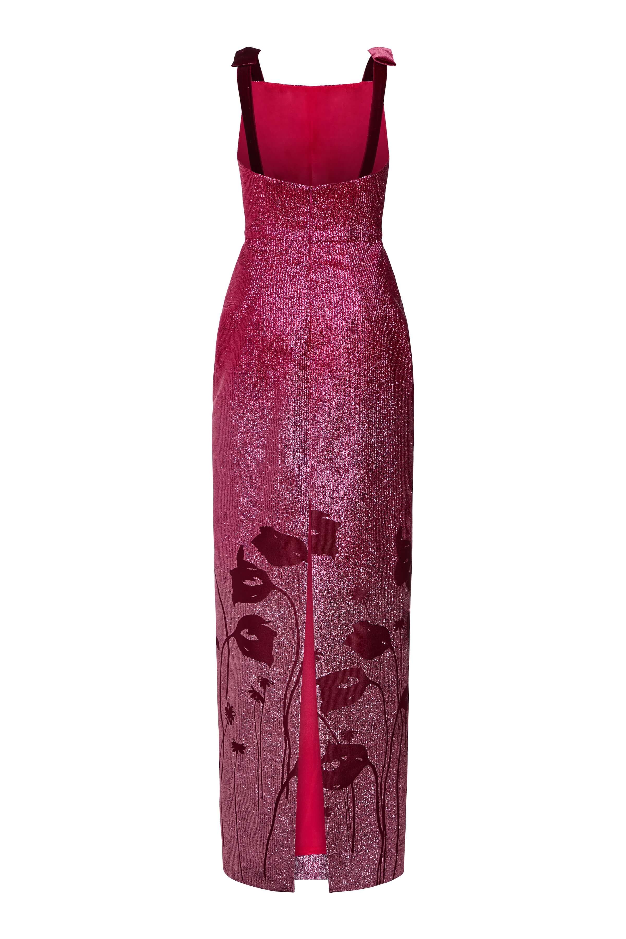 Solange Metallic Pink Floral Ombre Gown