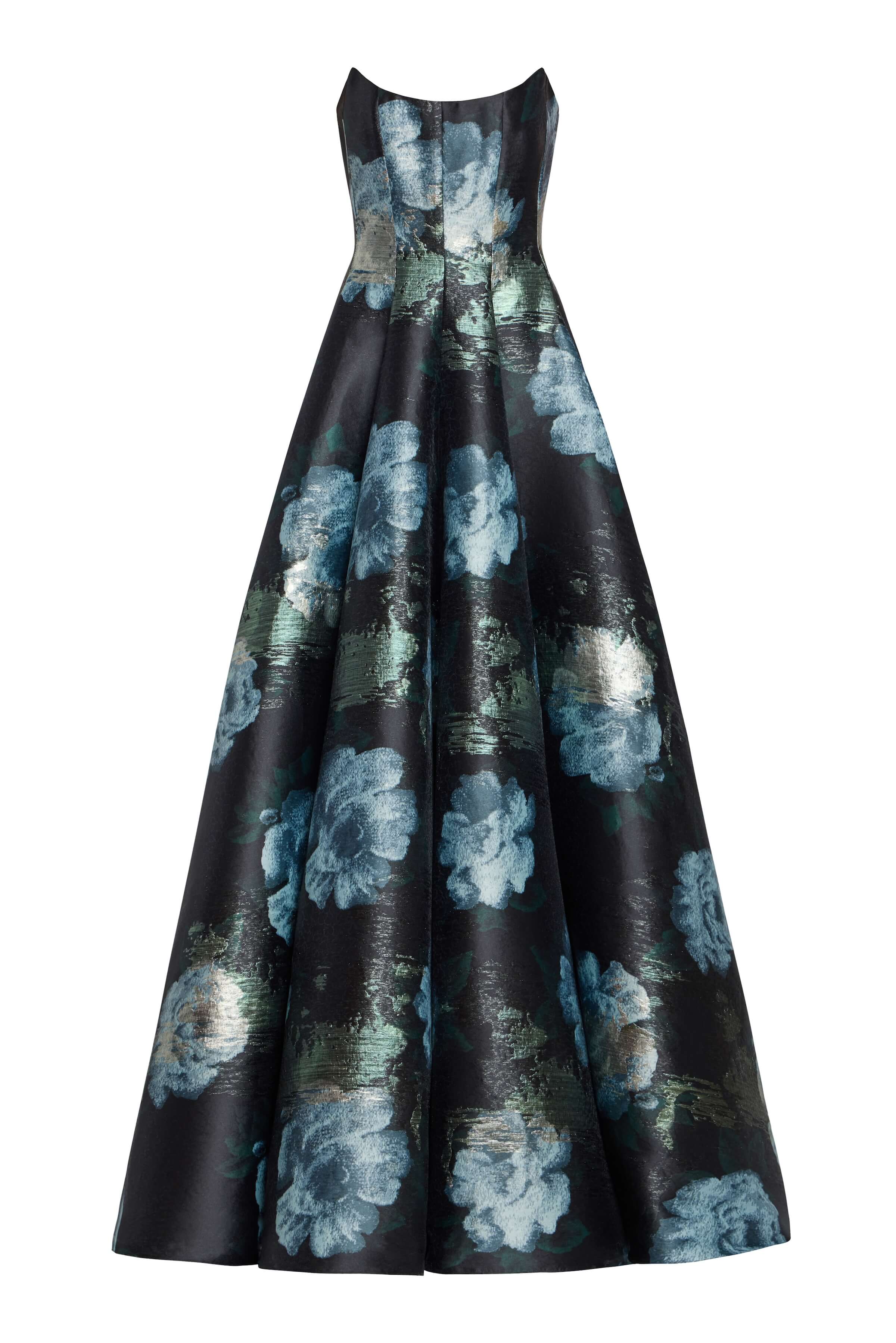 Laila Metallic Watercolor Floral Brocade Gown