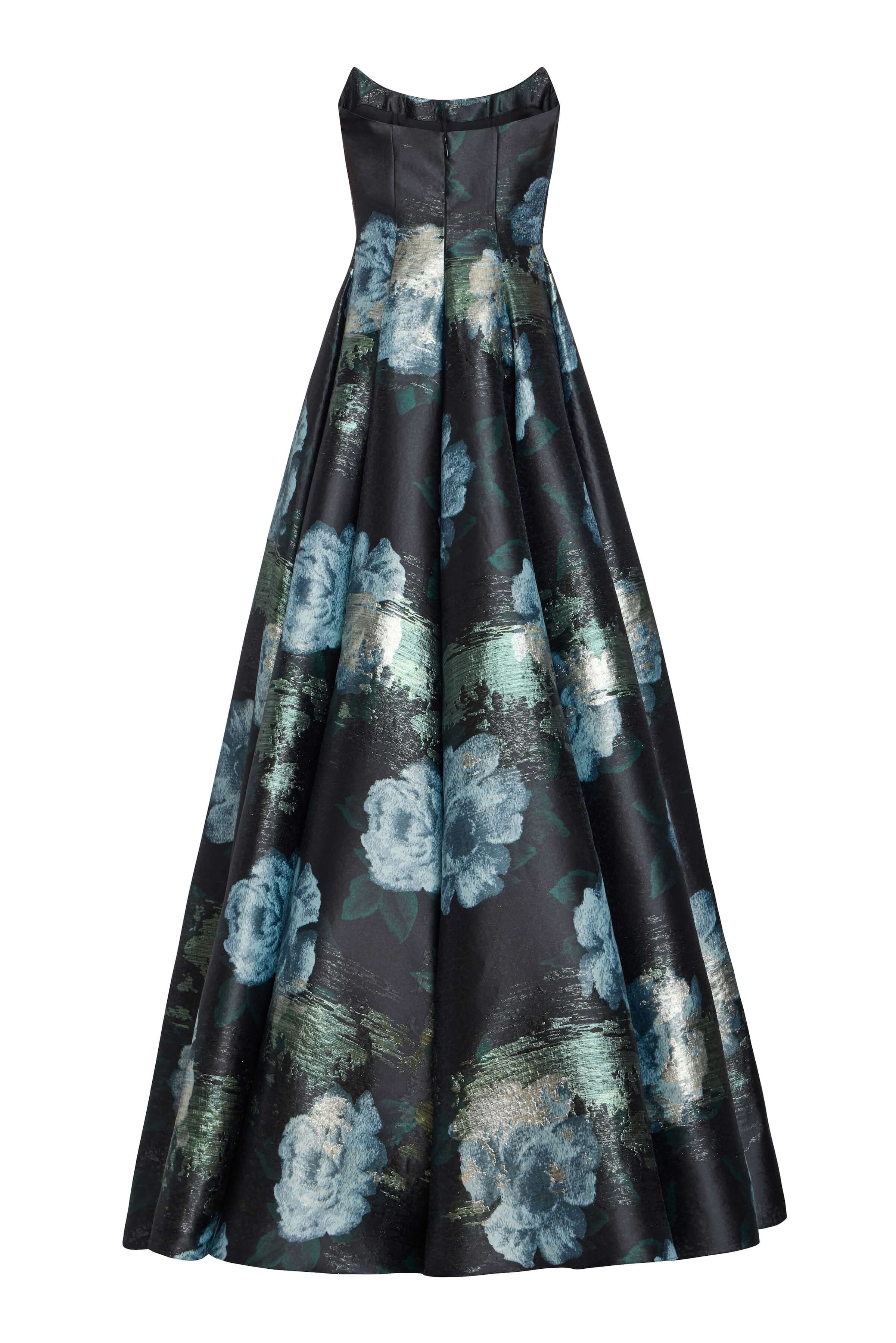 Laila Metallic Watercolor Floral Brocade Gown