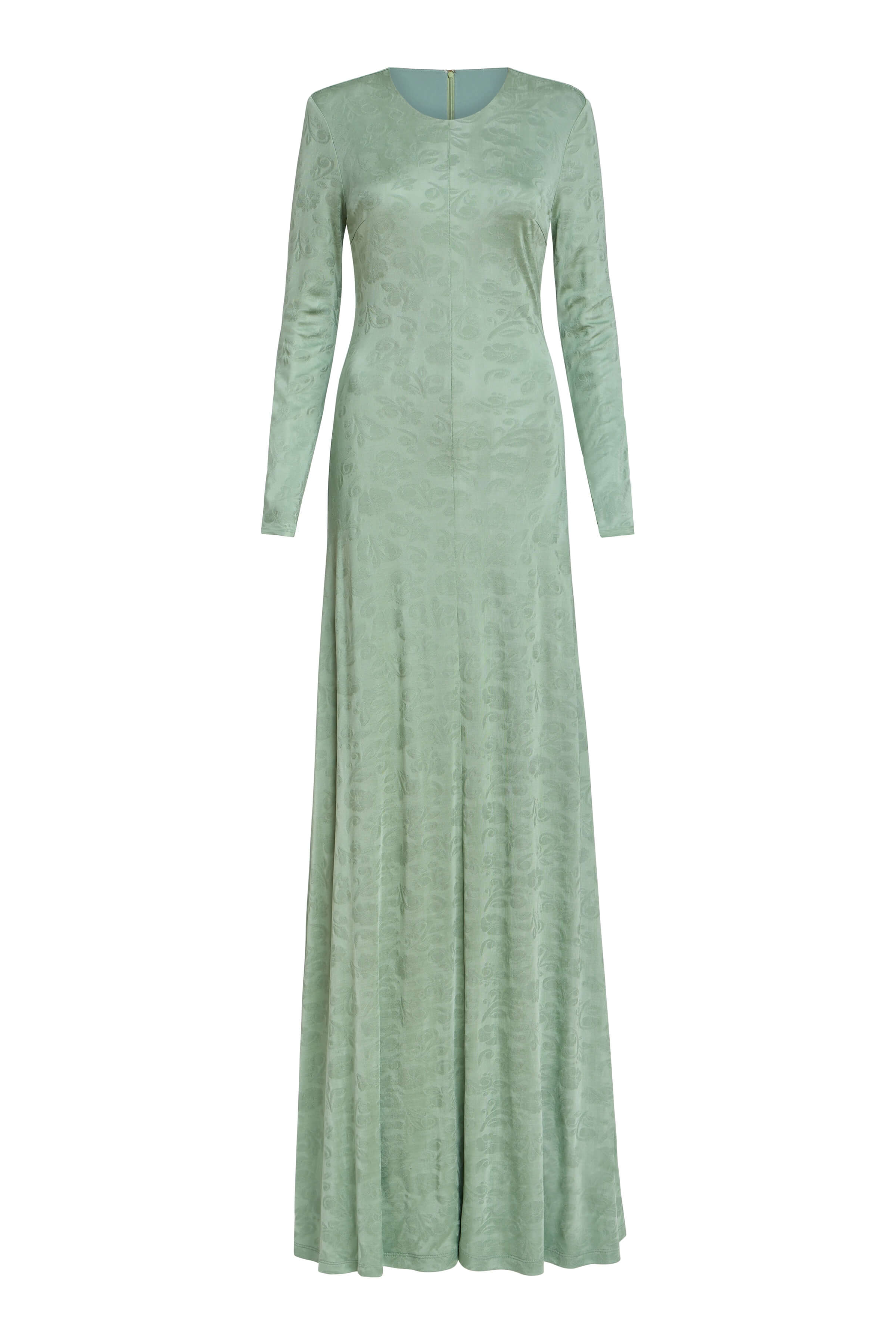 Coco Pistachio Green Floral Jersey Long Sleeve Gown