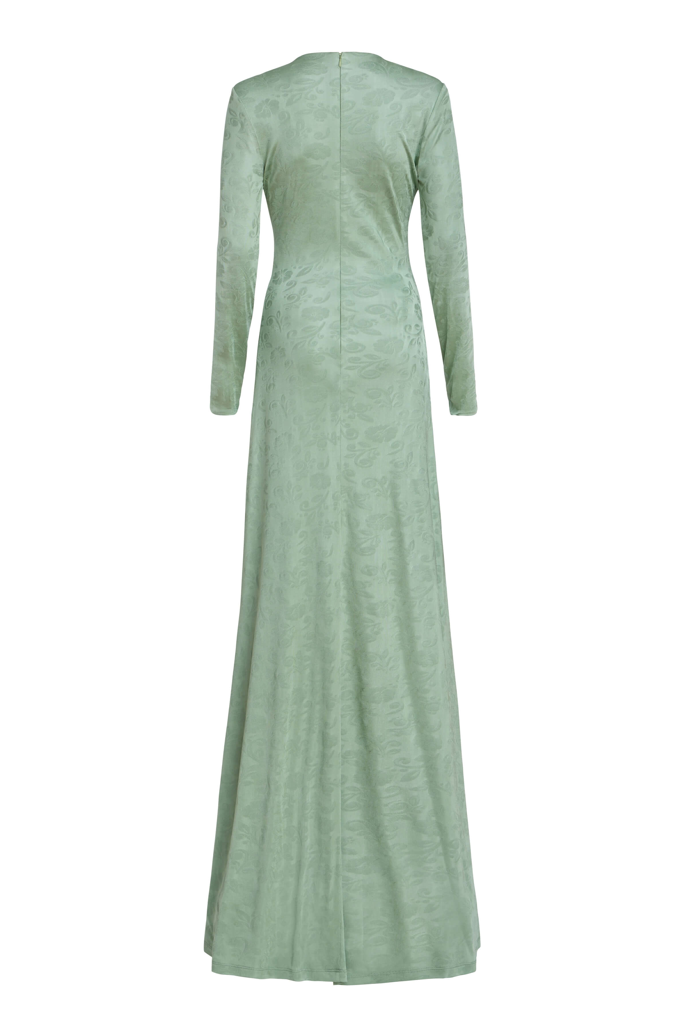 Coco Pistachio Green Floral Jersey Long Sleeve Gown