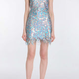 Galaxie Blue Iridescent Paillette Mini Dress