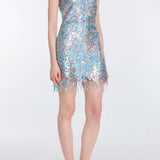 Galaxie Blue Iridescent Paillette Mini Dress