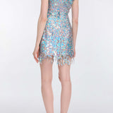 Galaxie Blue Iridescent Paillette Mini Dress