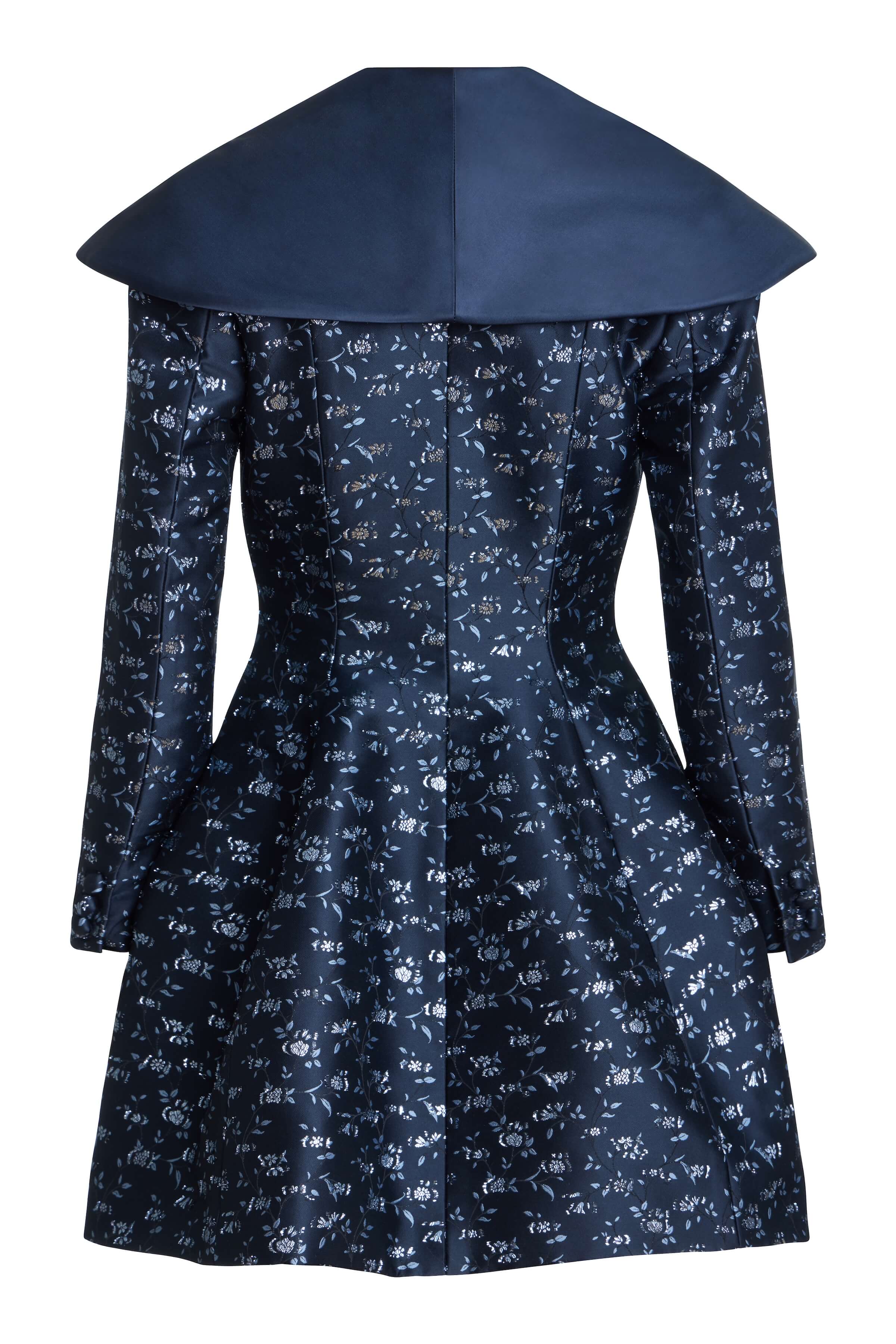 Serge Navy Floral Brocade Mini Coat Dress