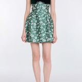 Jolie Green and White Floral Brocade Contrasting Bodice Mini Dress