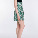 Jolie Green and White Floral Brocade Contrasting Bodice Mini Dress