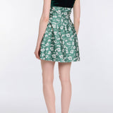 Jolie Green and White Floral Brocade Contrasting Bodice Mini Dress