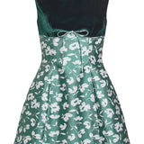 Jolie Green and White Floral Brocade Contrasting Bodice Mini Dress
