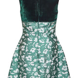 Jolie Green and White Floral Brocade Contrasting Bodice Mini Dress