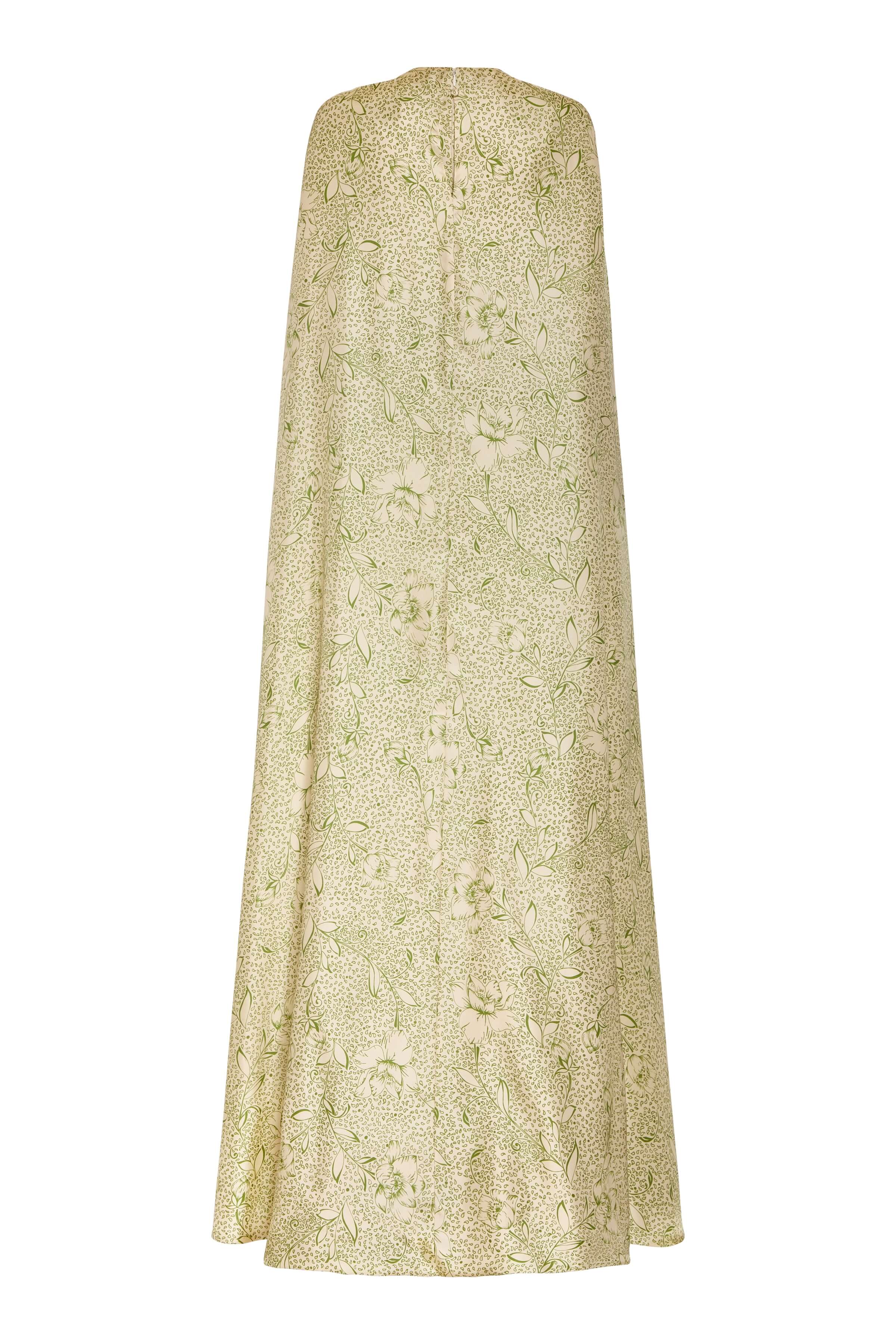 Renee Green Floral Printed Twill Mini Dress With Detachable Cape