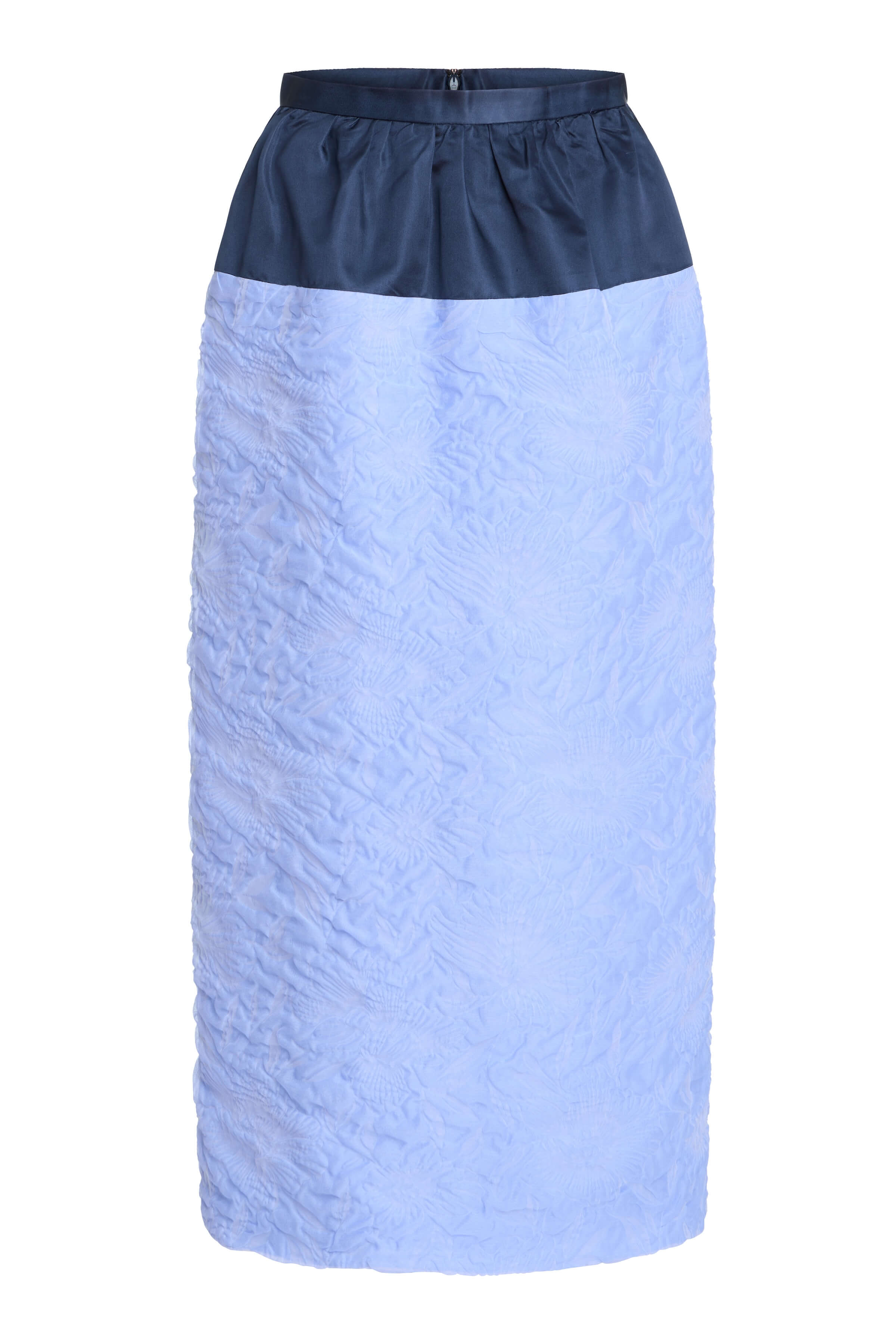 Ria Powder Blue Floral Cloque Midi Skirt