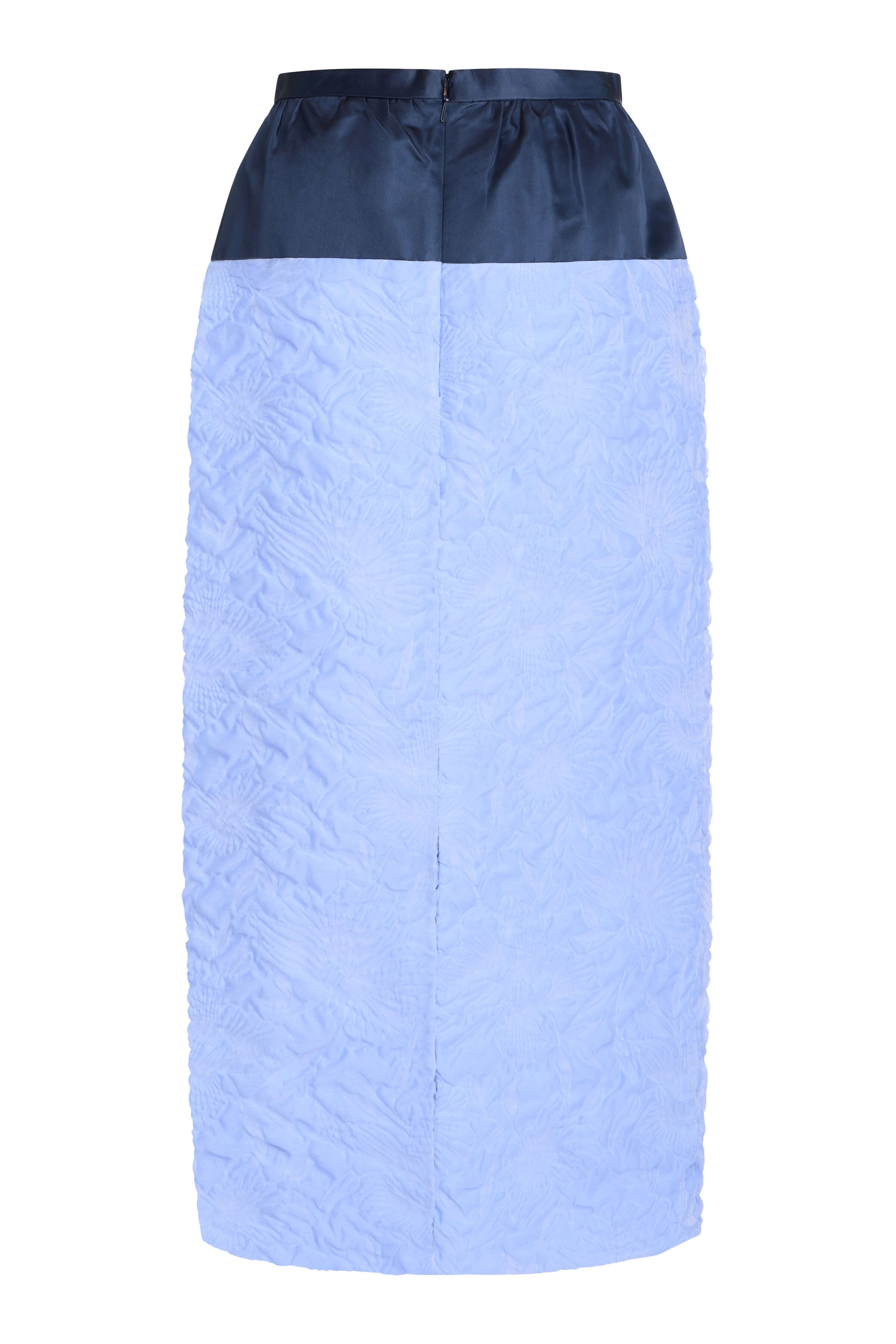 Ria Powder Blue Floral Cloque Midi Skirt