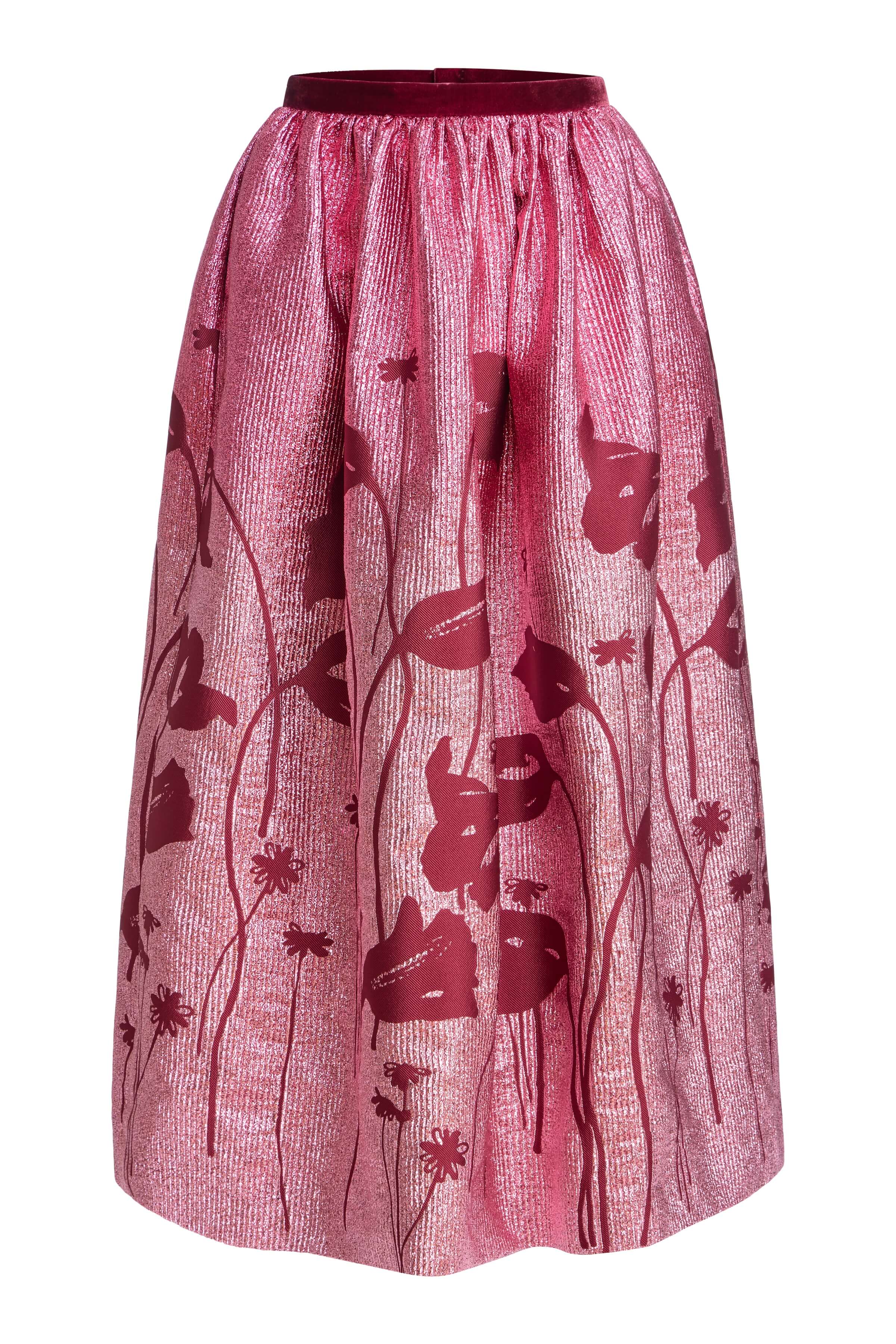 Cherie Metallic Pink Floral Ombre Full Midi Skirt
