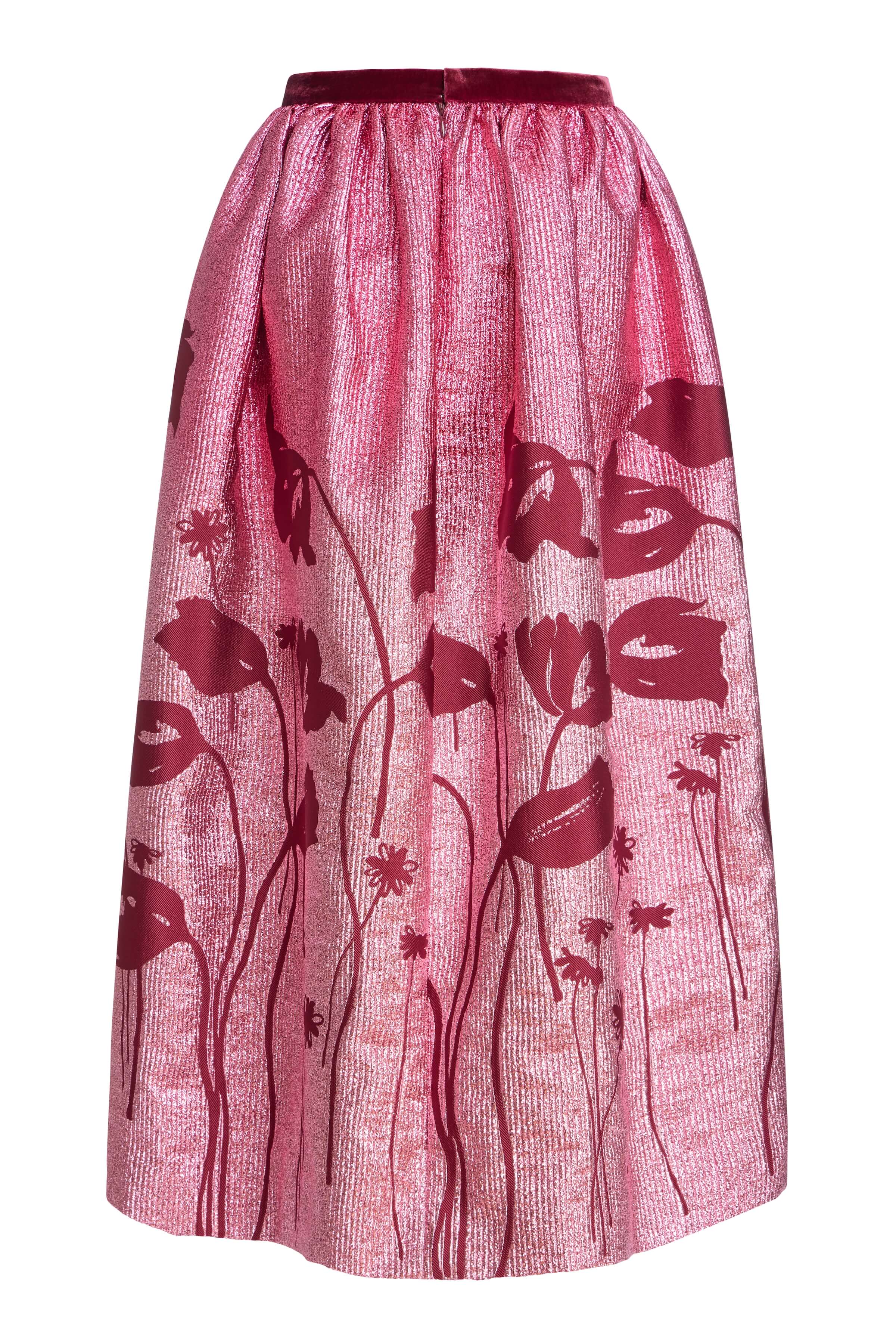 Cherie Metallic Pink Floral Ombre Full Midi Skirt