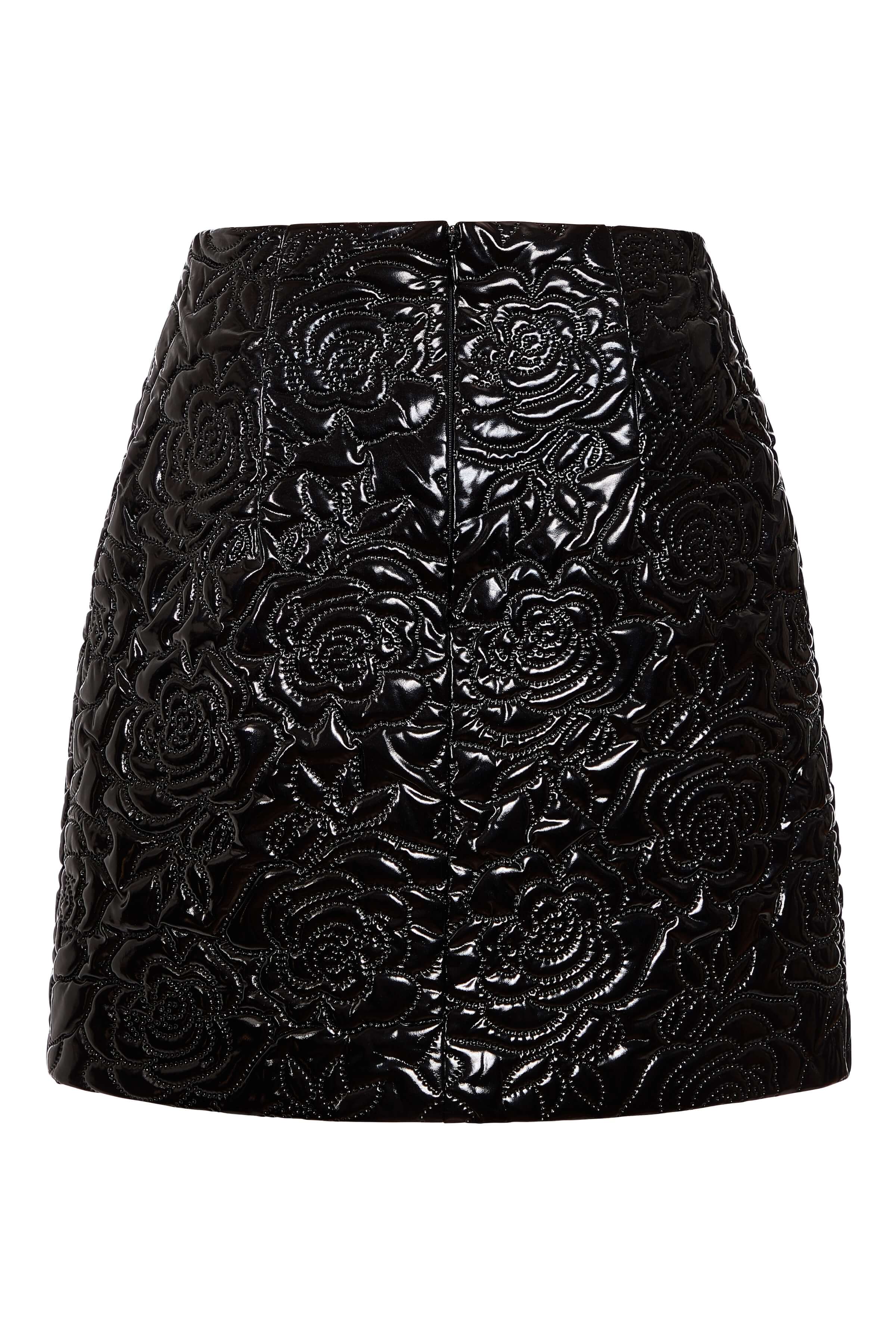 Linette Black Rose Quilted Patent Mini Skirt