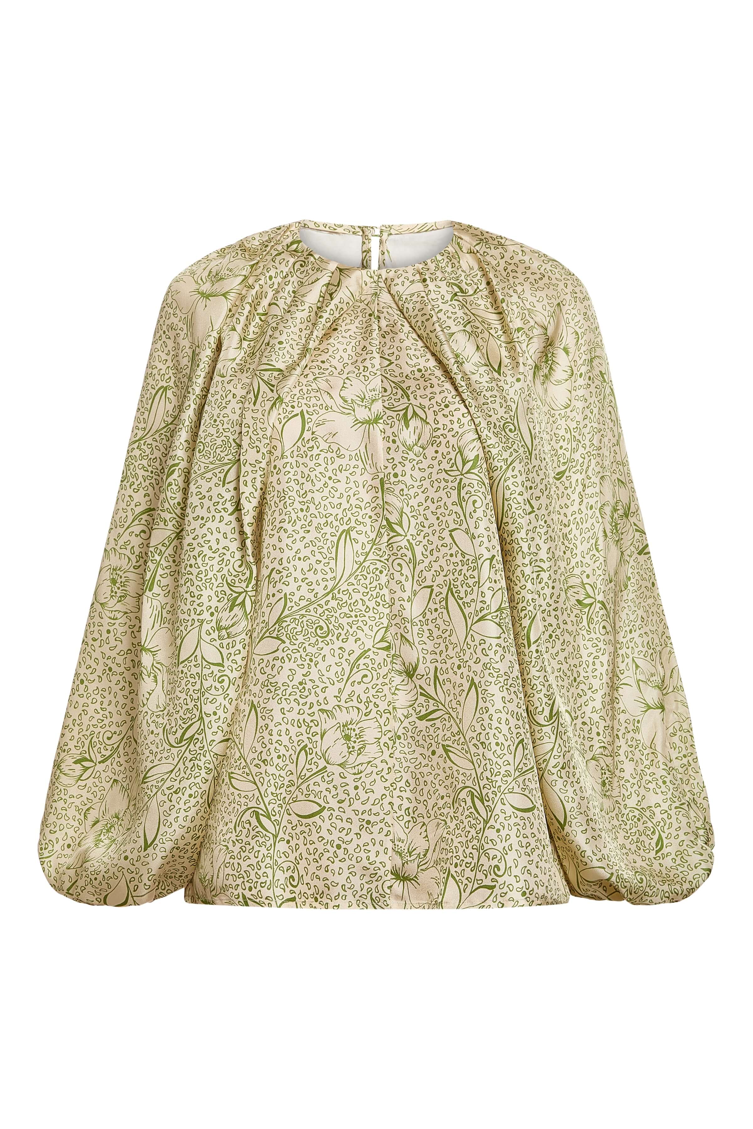 Lea Green Floral Printed Twill Blouse