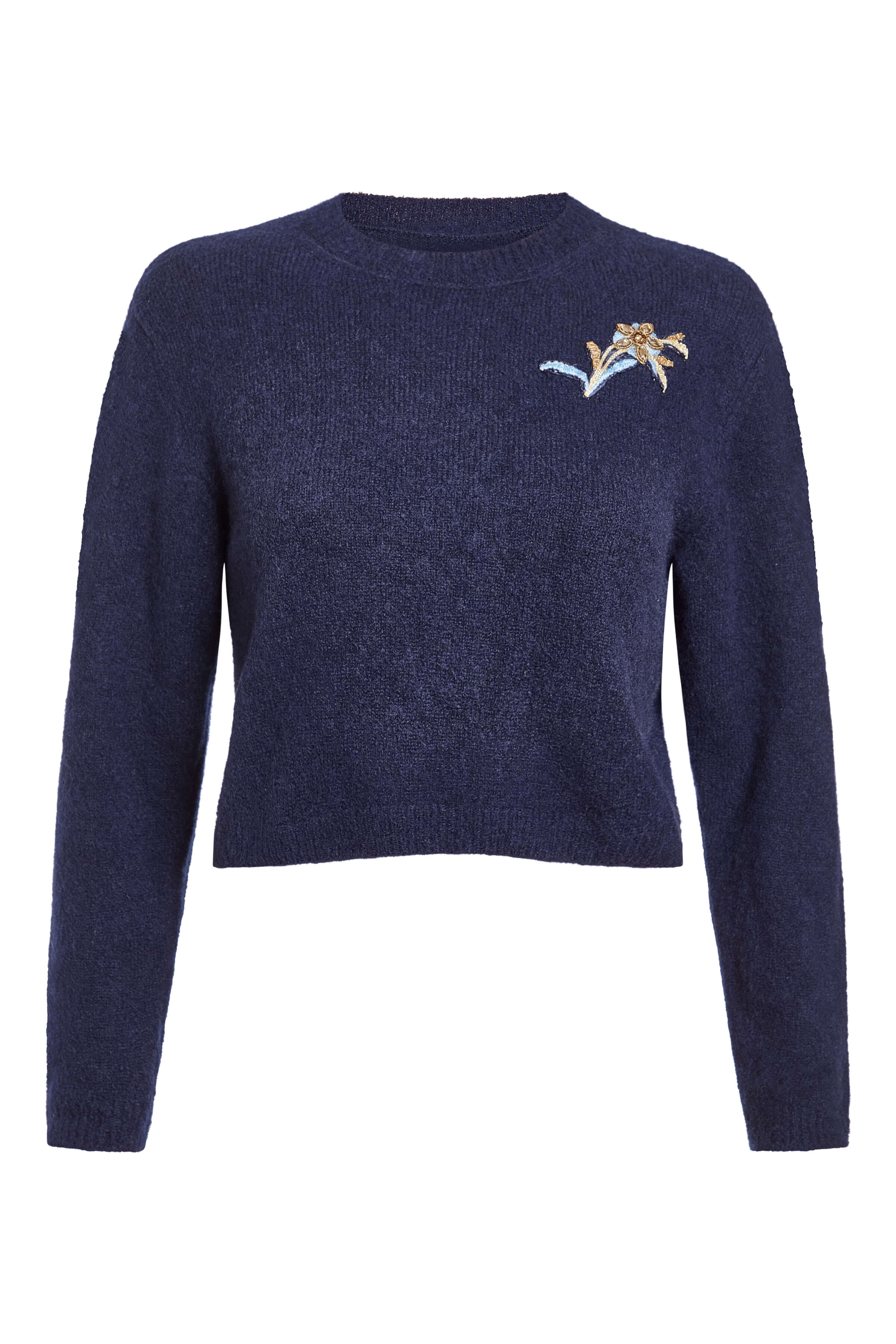 Romy Navy Floral Patch Cashmere Sweater