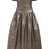Cimarron Metallic Damask Jacquard Off-the-Shoulder Midi Dress