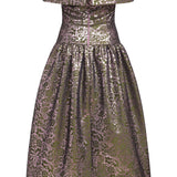 Cimarron Metallic Damask Jacquard Off-the-Shoulder Midi Dress
