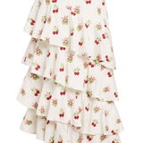 Laura Embroidered Raspberry Tiered Midi Skirt
