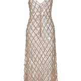 Odette Beaded Seashell Mesh Sleeveless Midi Dress