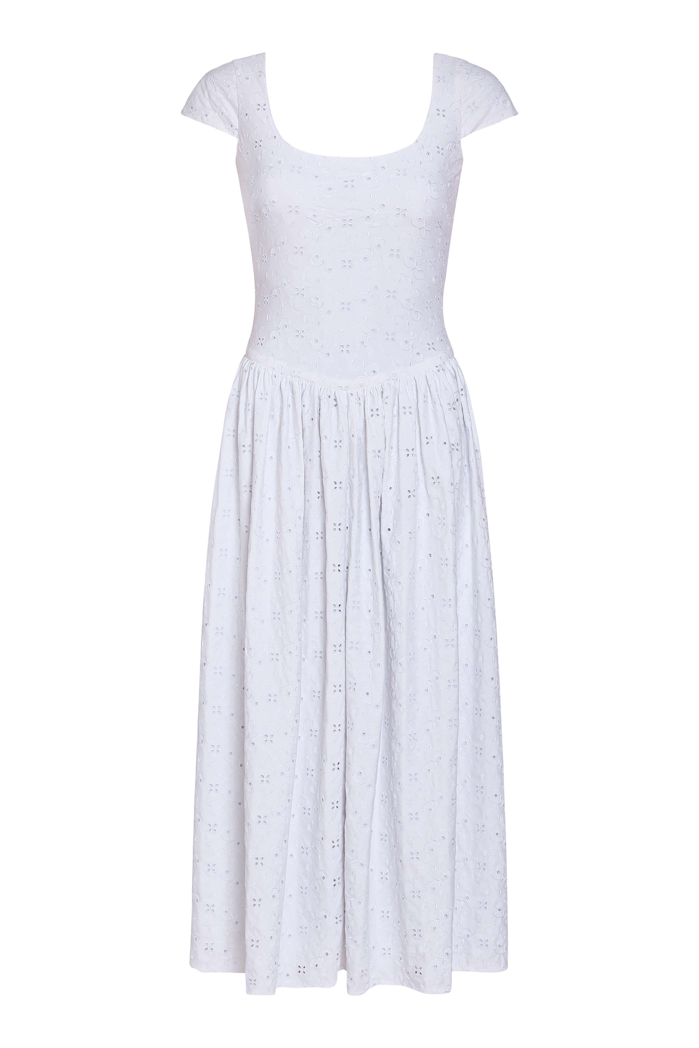 Cora Jersey Eyelet Cap Sleeve Midi Dress