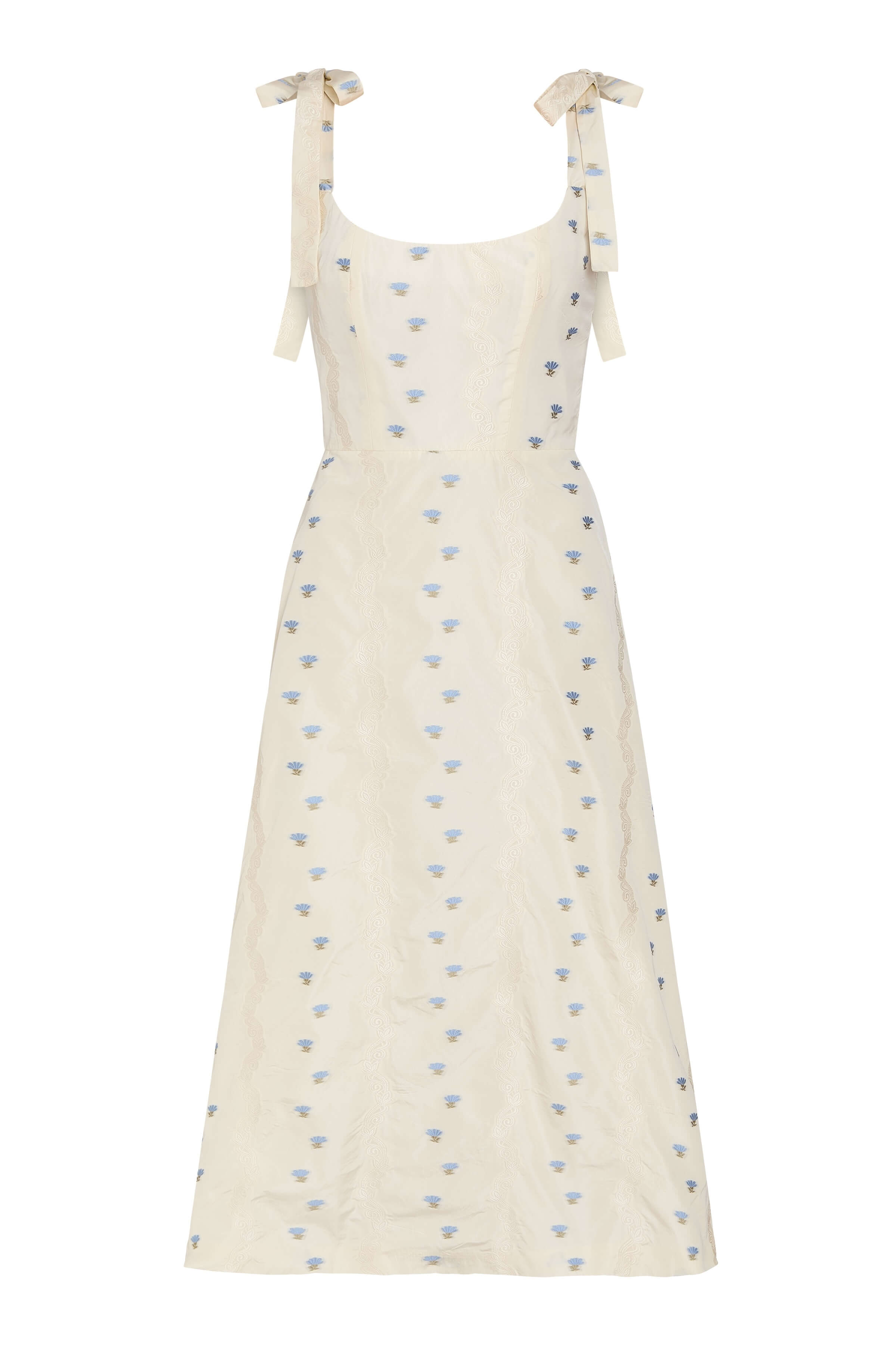 Serafina Ivory Stripe Taffeta A-line Midi Dress