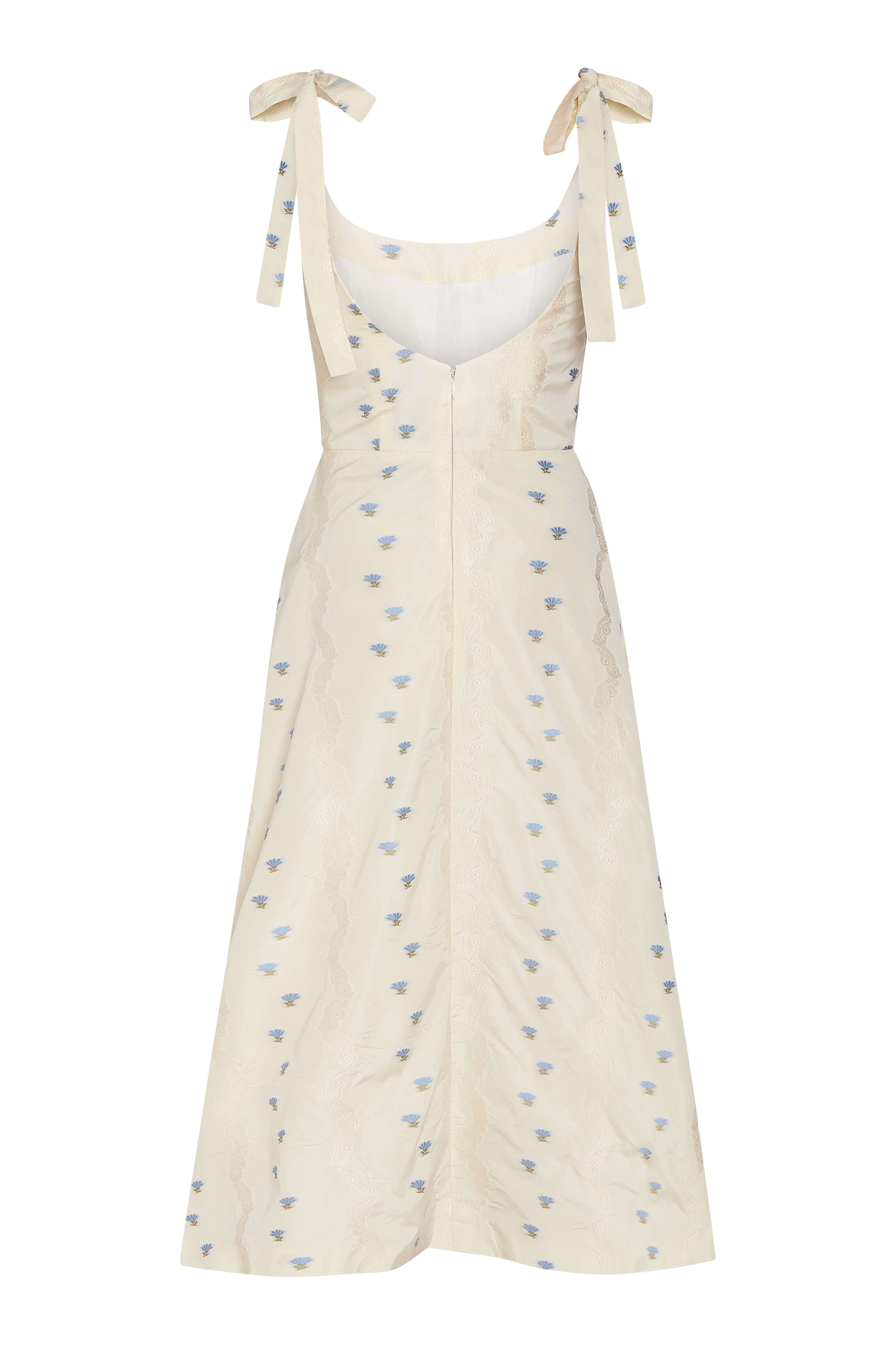 Serafina Ivory Stripe Taffeta A-line Midi Dress