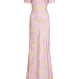 Lilou Floral Satin Puff Sleeve Gown