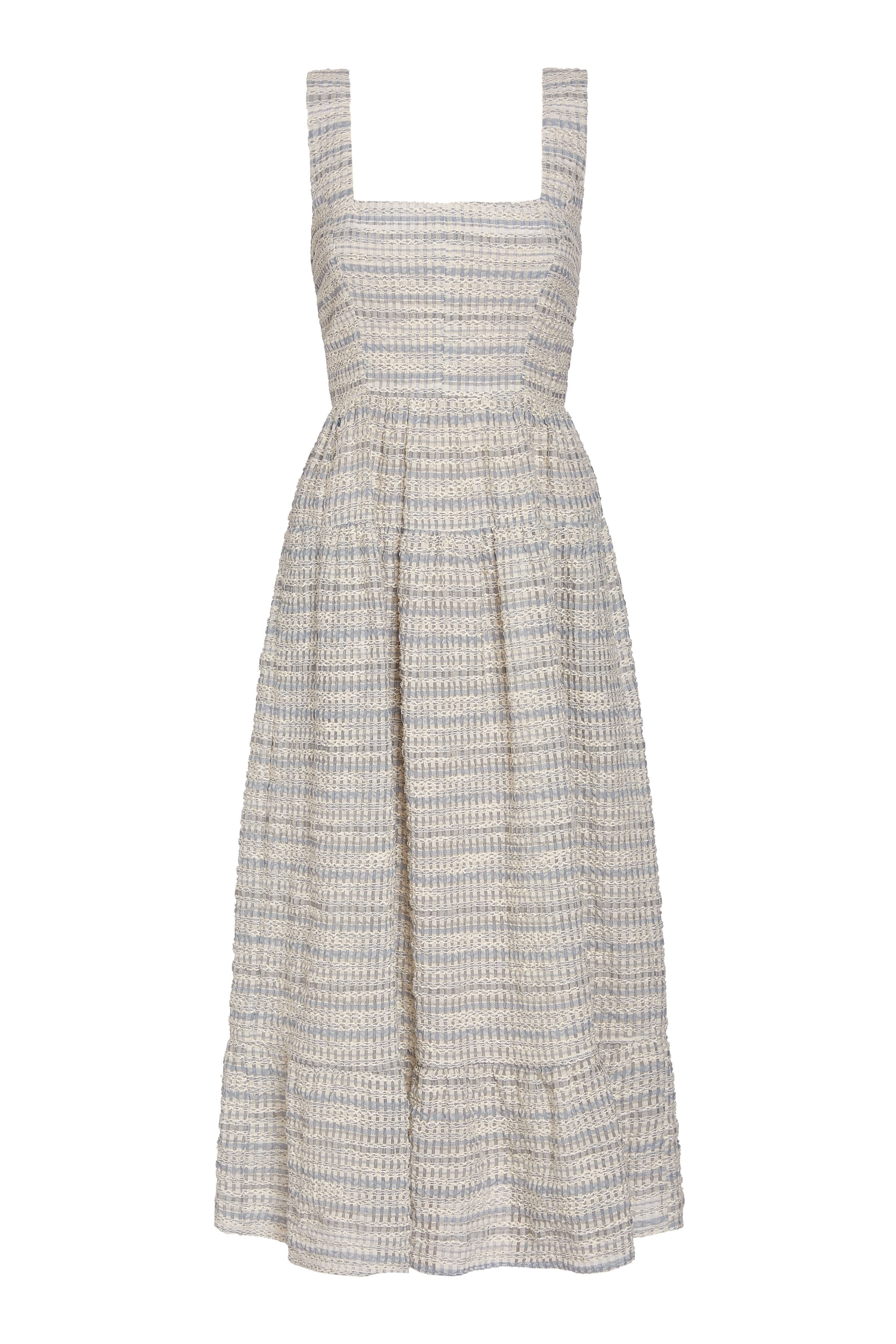 Pansy Cornflower Textured Stripe Tiered Midi Dress