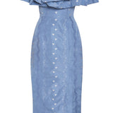 Pollyanna Wedgewood Floral Striped Taffeta Midi Dress