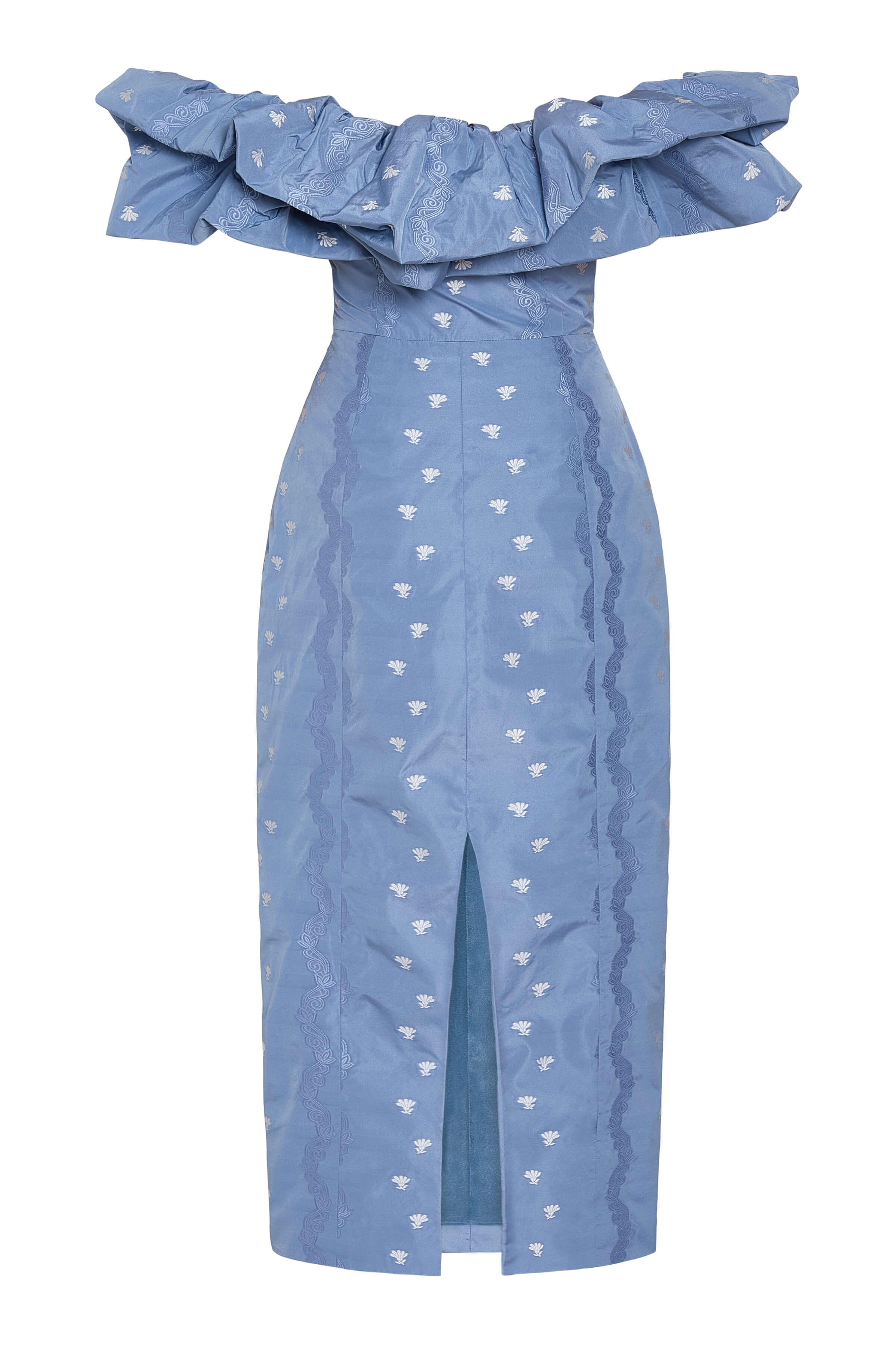 Polly Wedgewood Floral Striped Taffeta Midi Dress