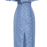 Pollyanna Wedgewood Floral Striped Taffeta Midi Dress