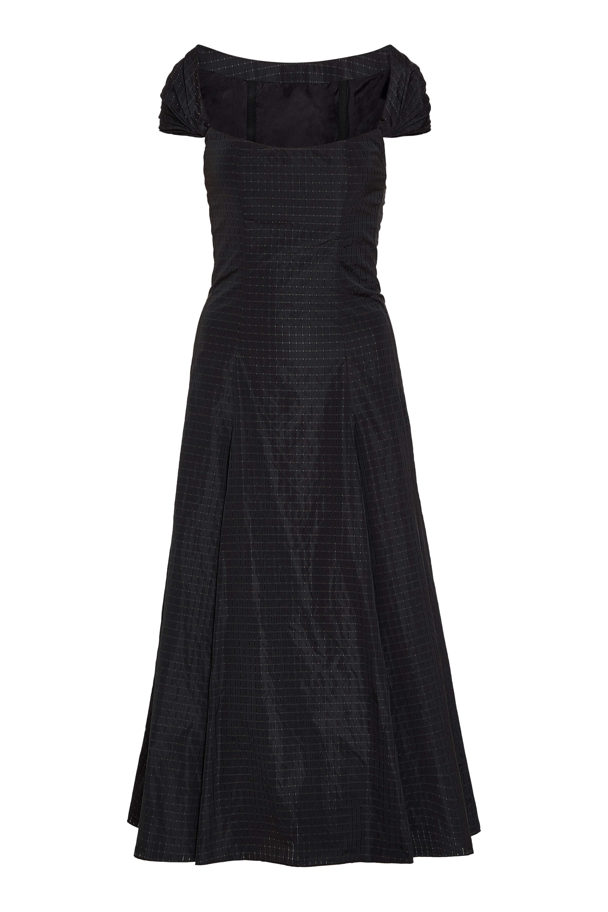 Portia Black Gingham Taffeta Midi Dress