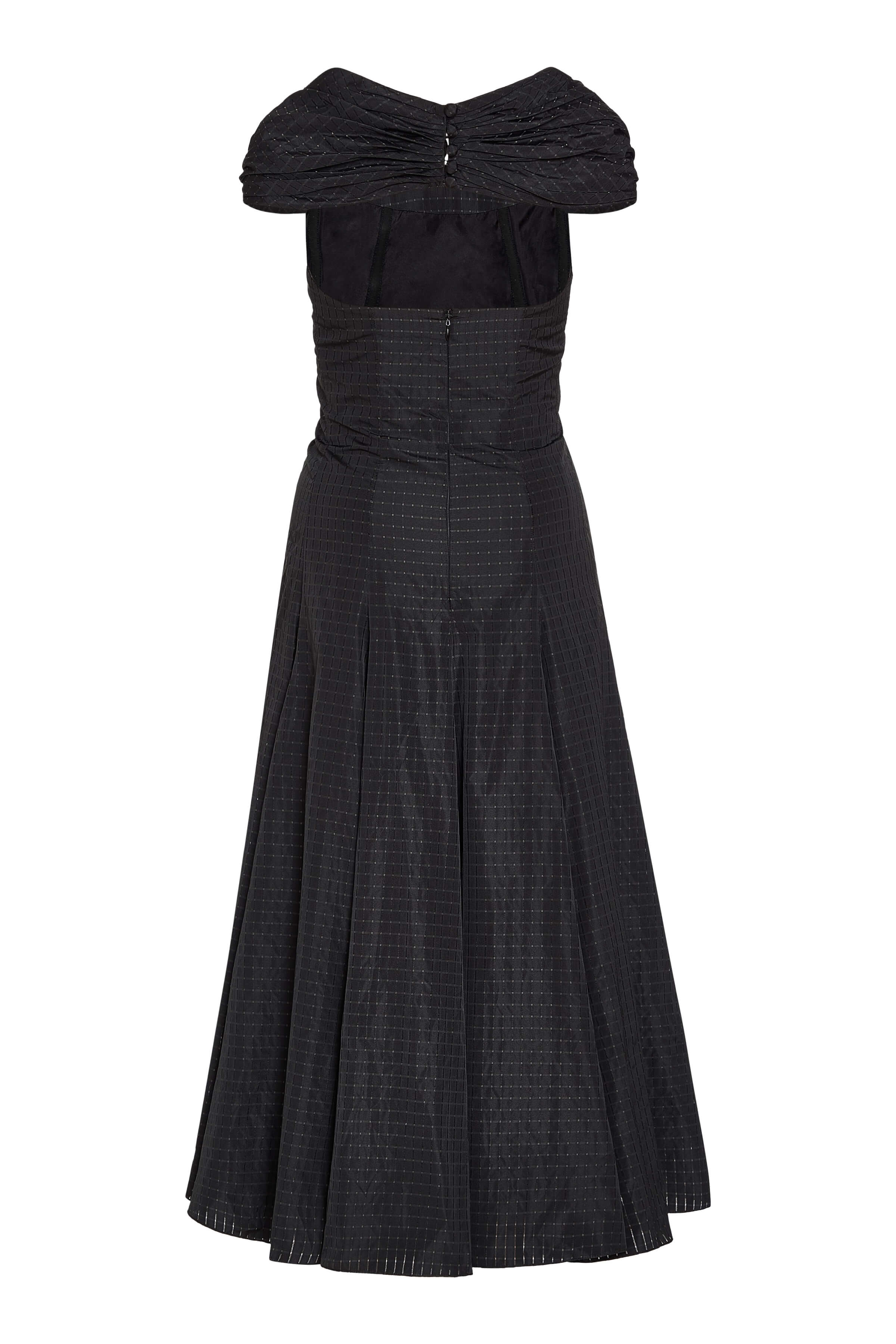 Portia Black Gingham Taffeta Midi Dress