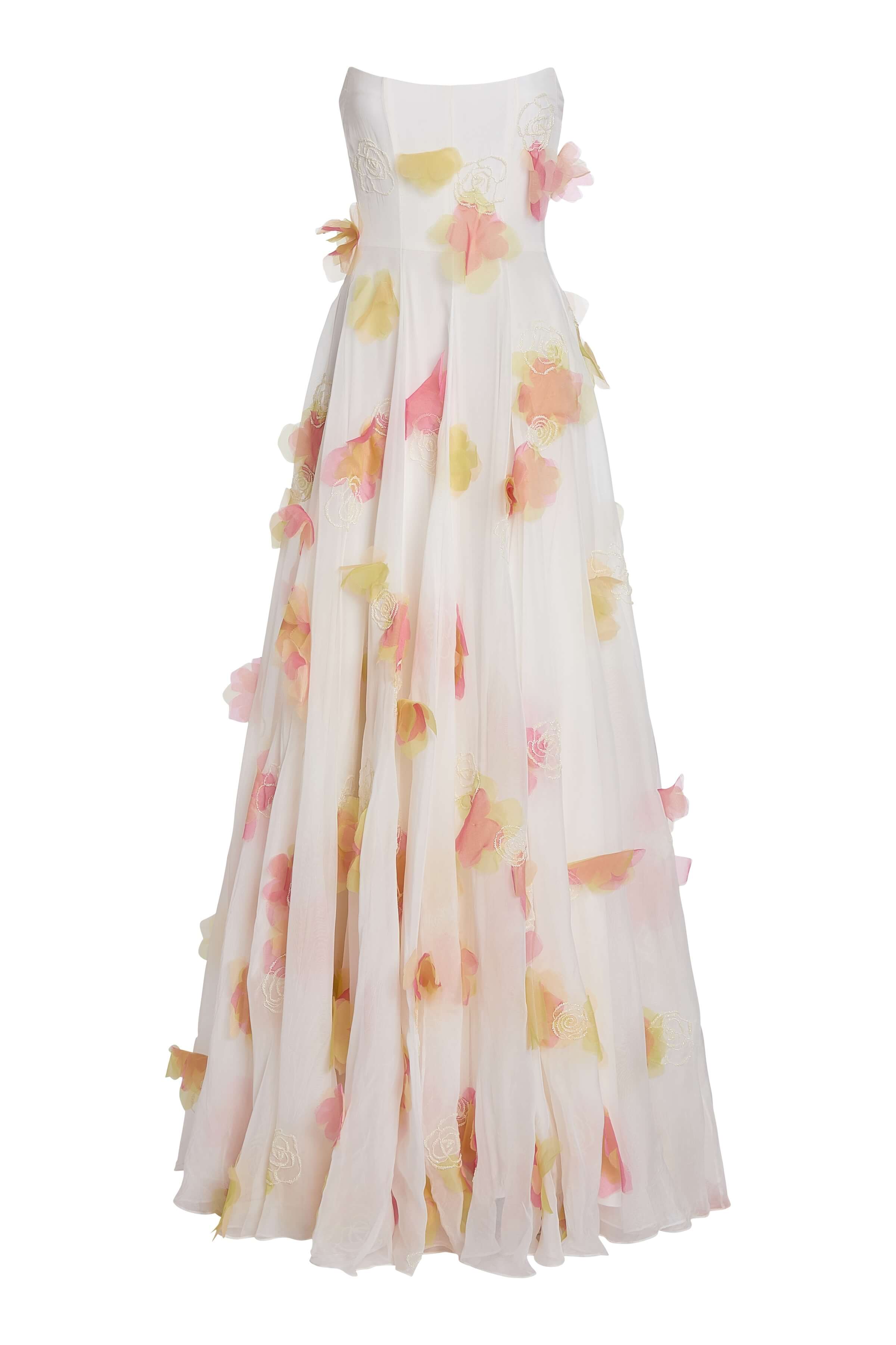Laila Floral Beaded Organza Strapless Gown