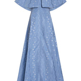 Eloise Wedgewood Floral Taffeta Capelet Gown