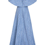 Eloise Wedgewood Floral Taffeta Capelet Gown