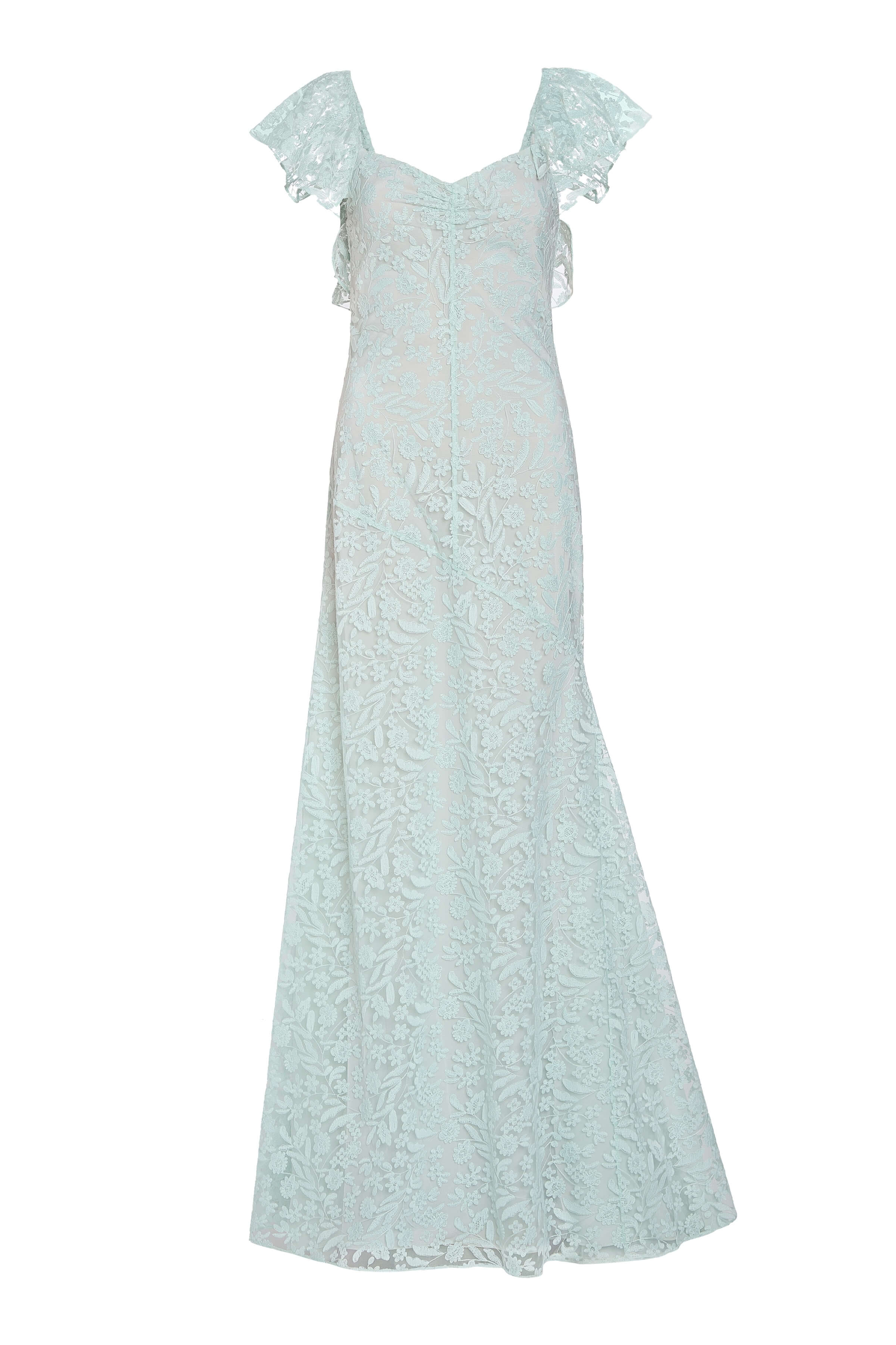 Katharina Seafoam Lace Ruffle Sleeve Gown