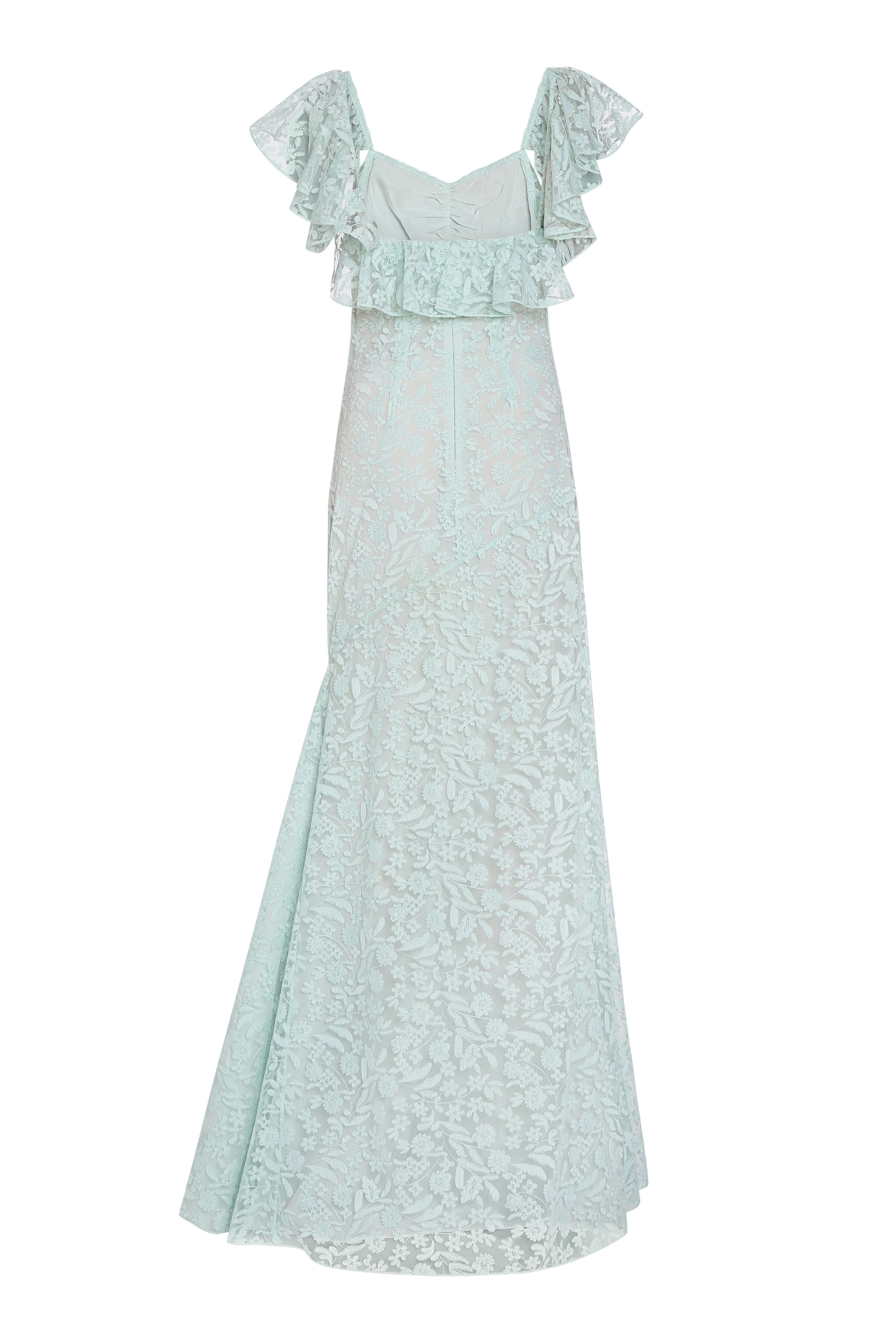 Katharina Seafoam Lace Ruffle Sleeve Gown
