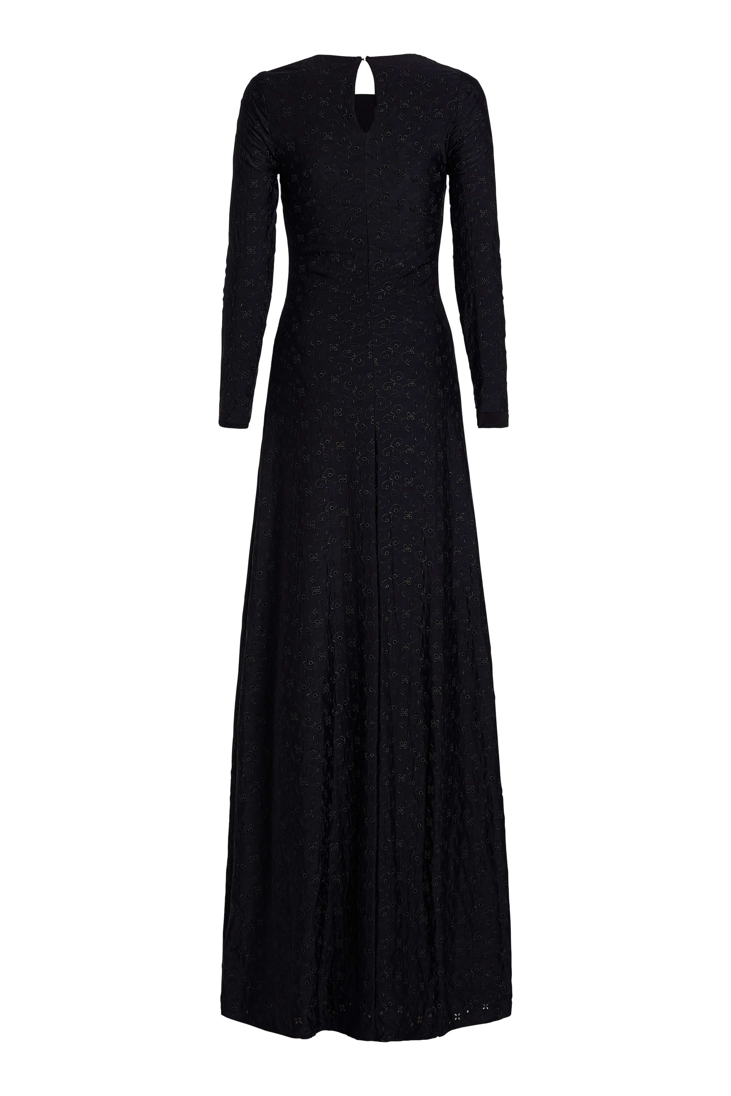 Agnes Black Floral Eyelet Jersey Long Sleeve Gown
