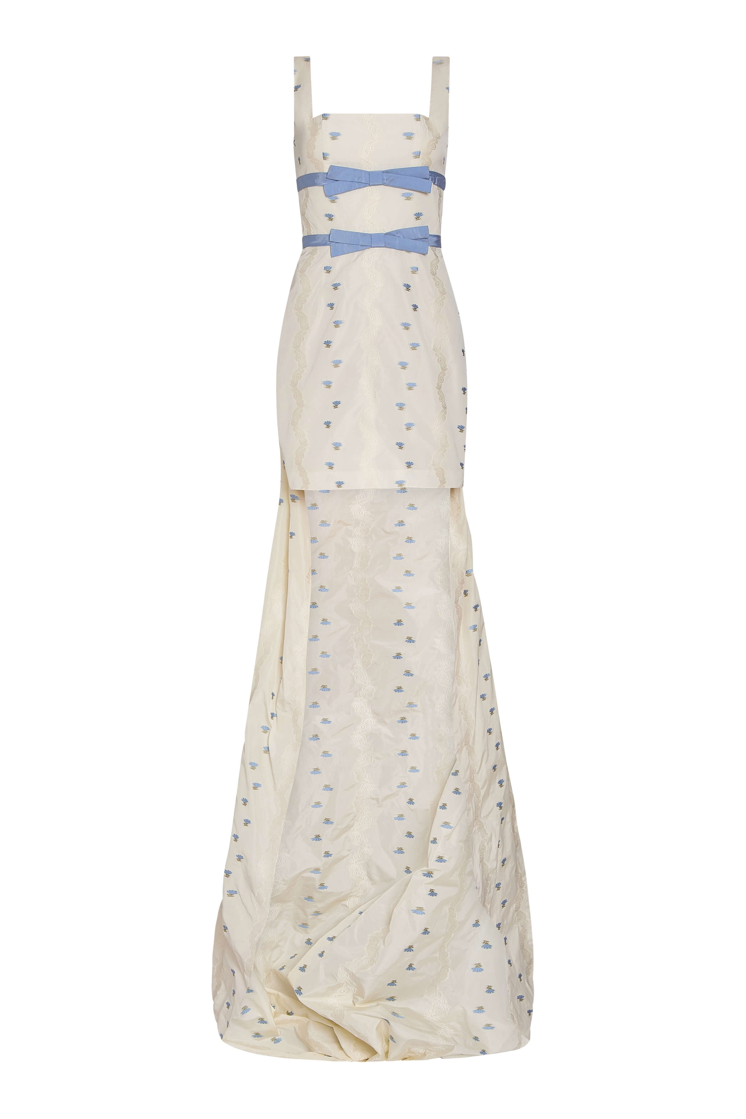 Harriet Ivory Stripe Taffeta Mini Dress With Detachable Train