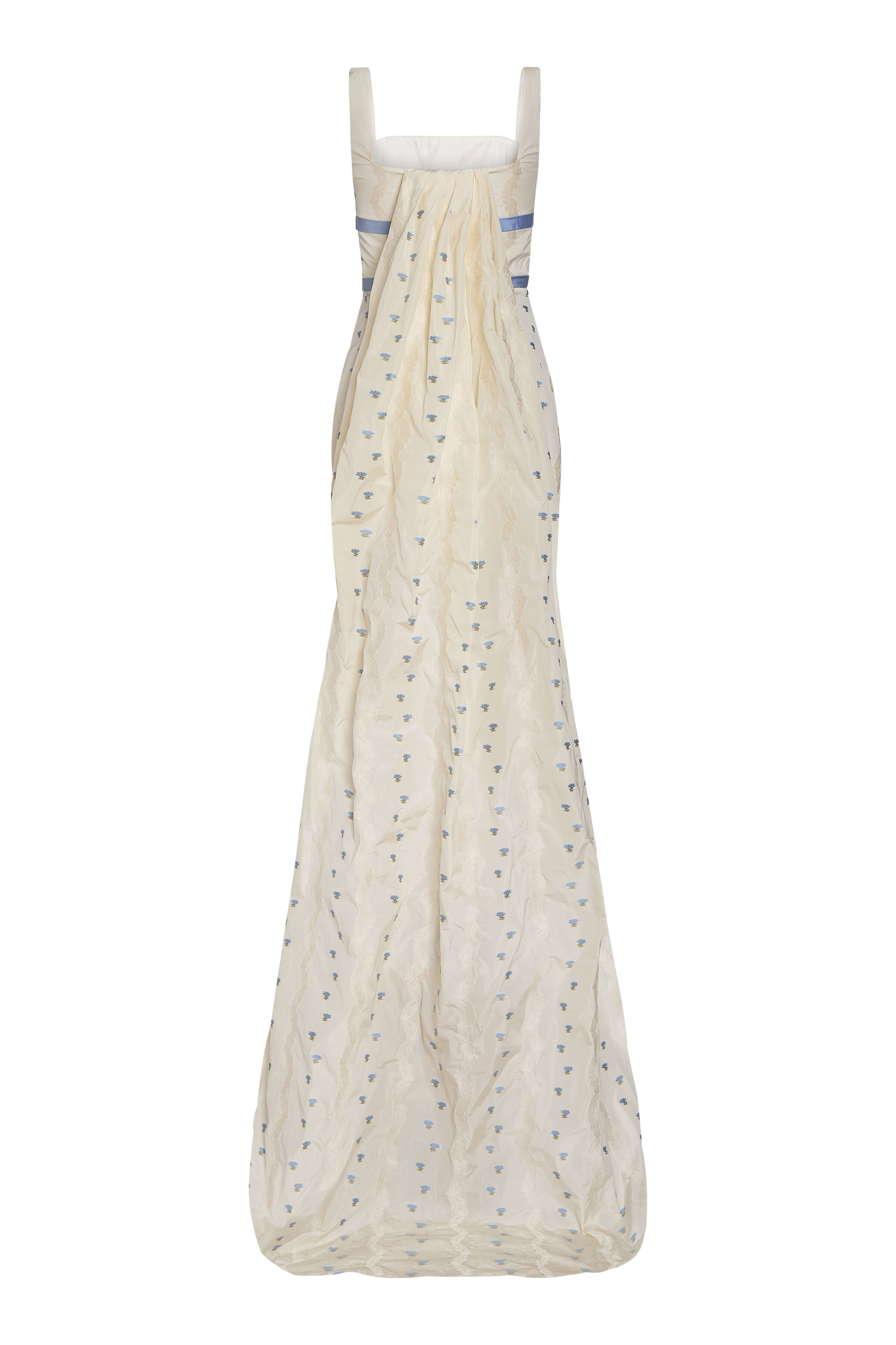 Harriet Ivory Stripe Taffeta Mini Dress With Detachable Train