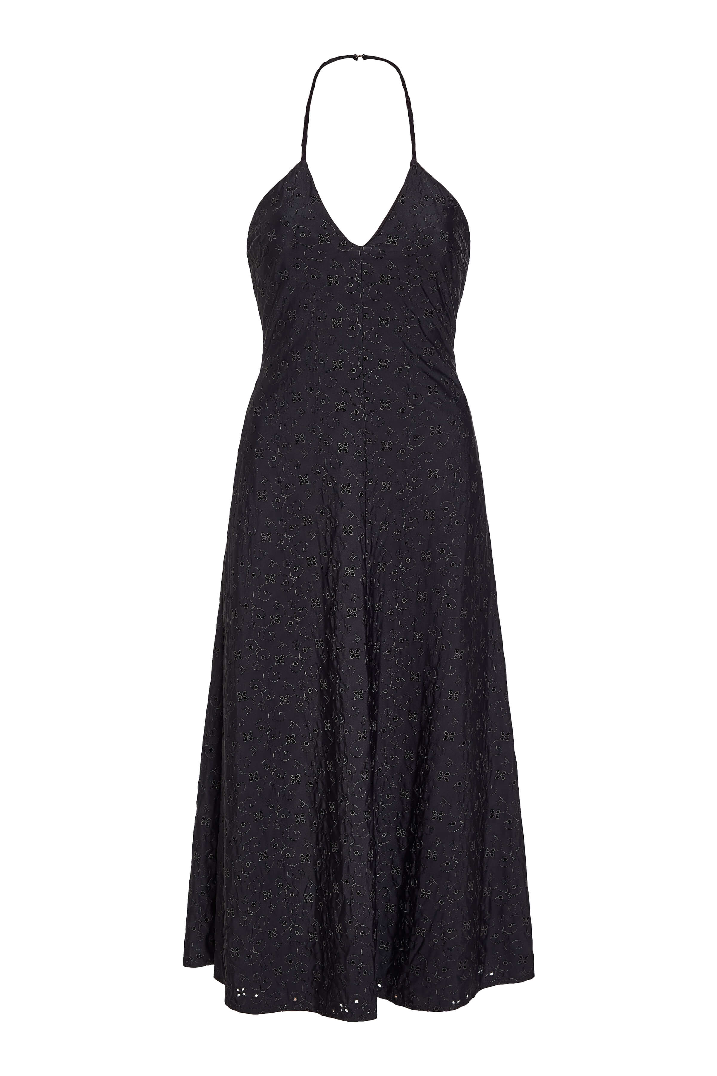 Sylvette Black Floral Jersey Eyelet Halter Midi Dress