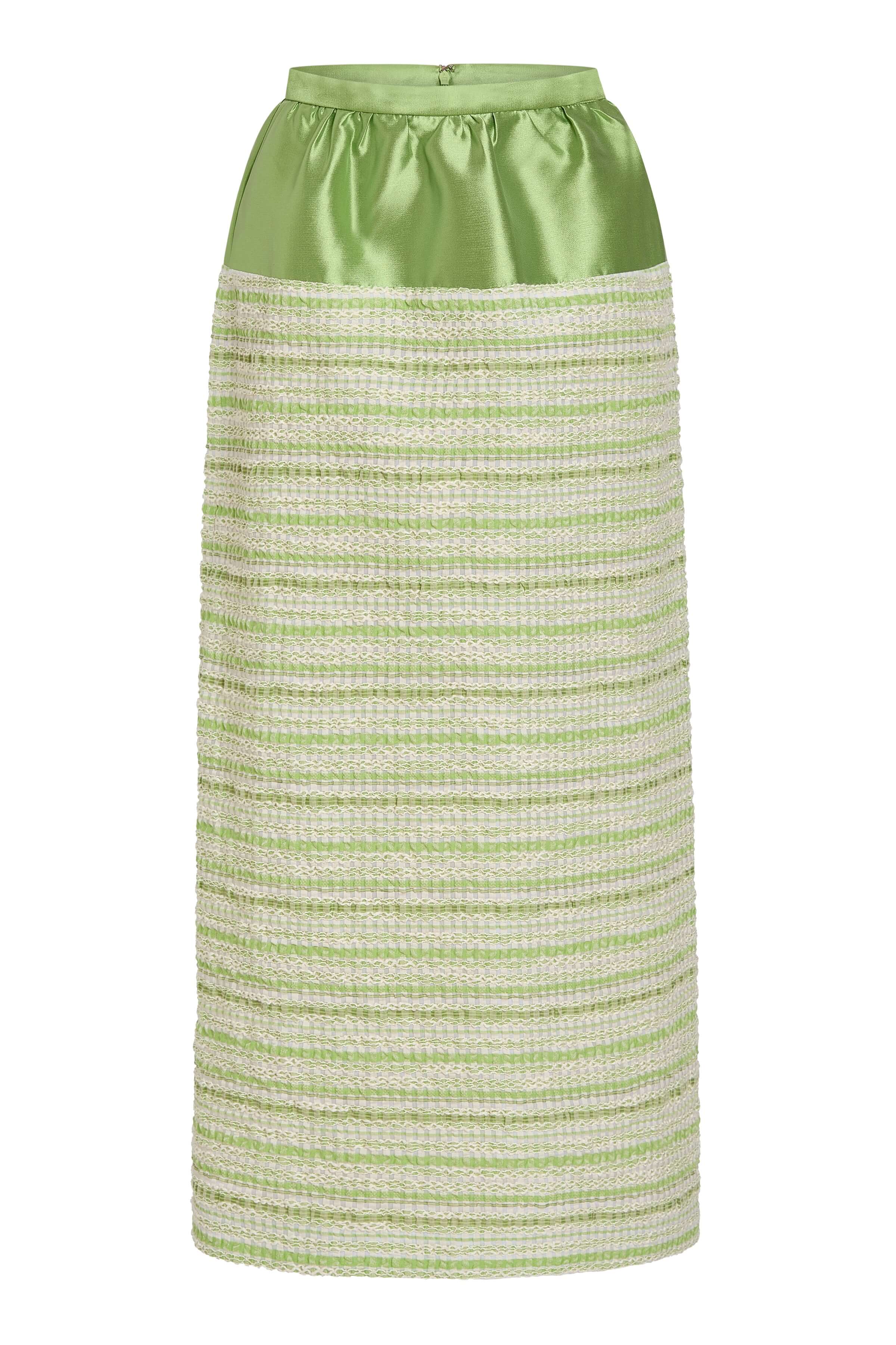 Ria Lime Textured Stripe And Silk Contrast Midi Skirt