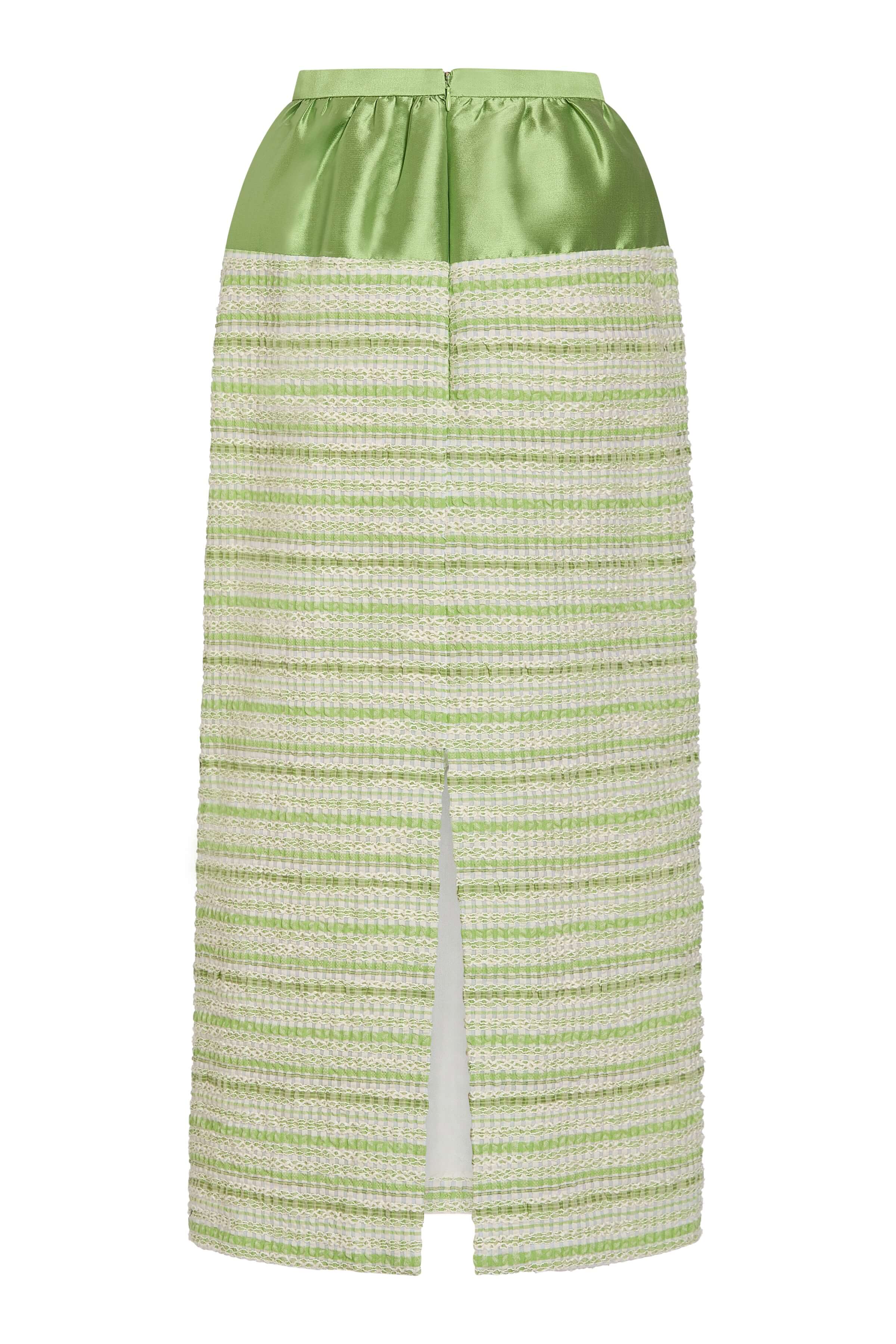 Ria Lime Textured Stripe And Silk Contrast Midi Skirt